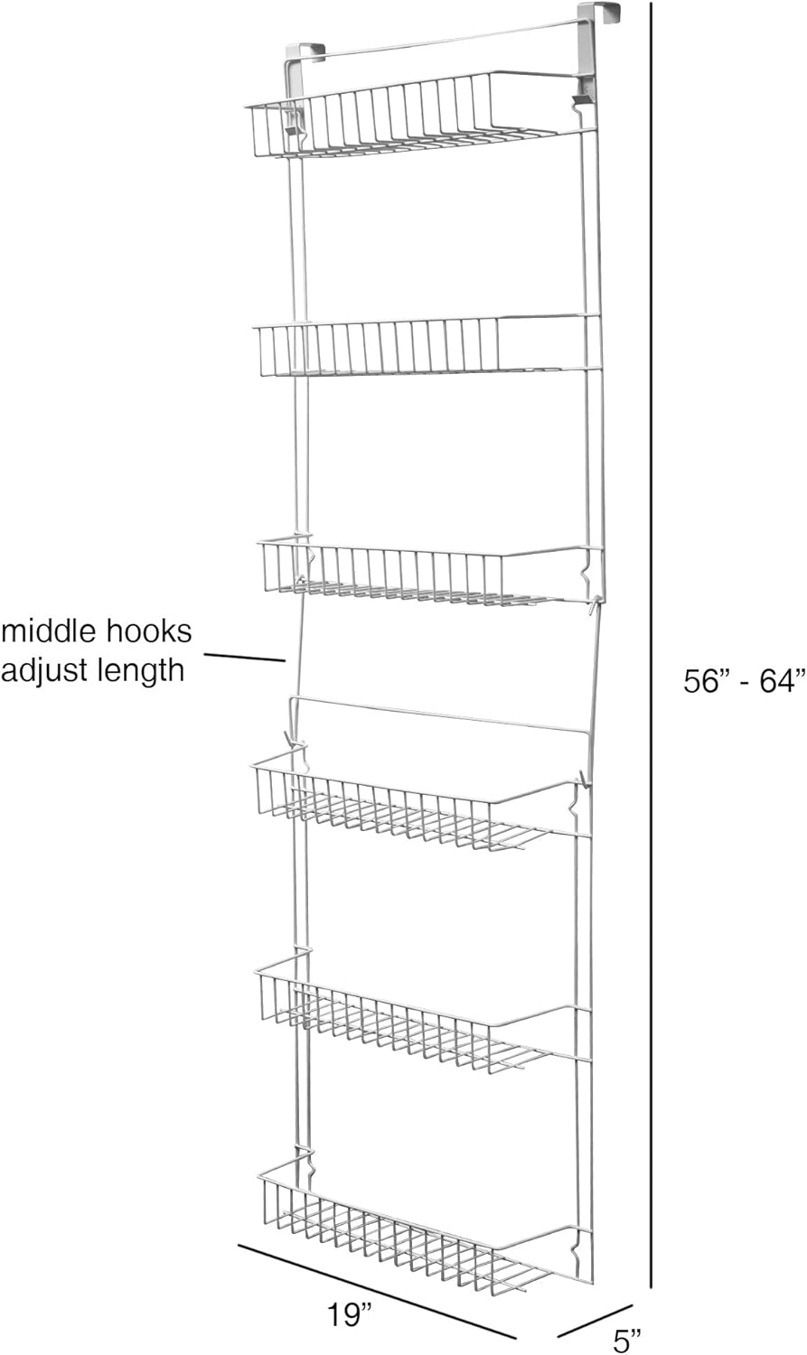 Over the Door Organizer - 6-Tier Adjustable Pantry Shelves and Rack for Kitchen Organization - Organization and Storage by Lavish Home (White)