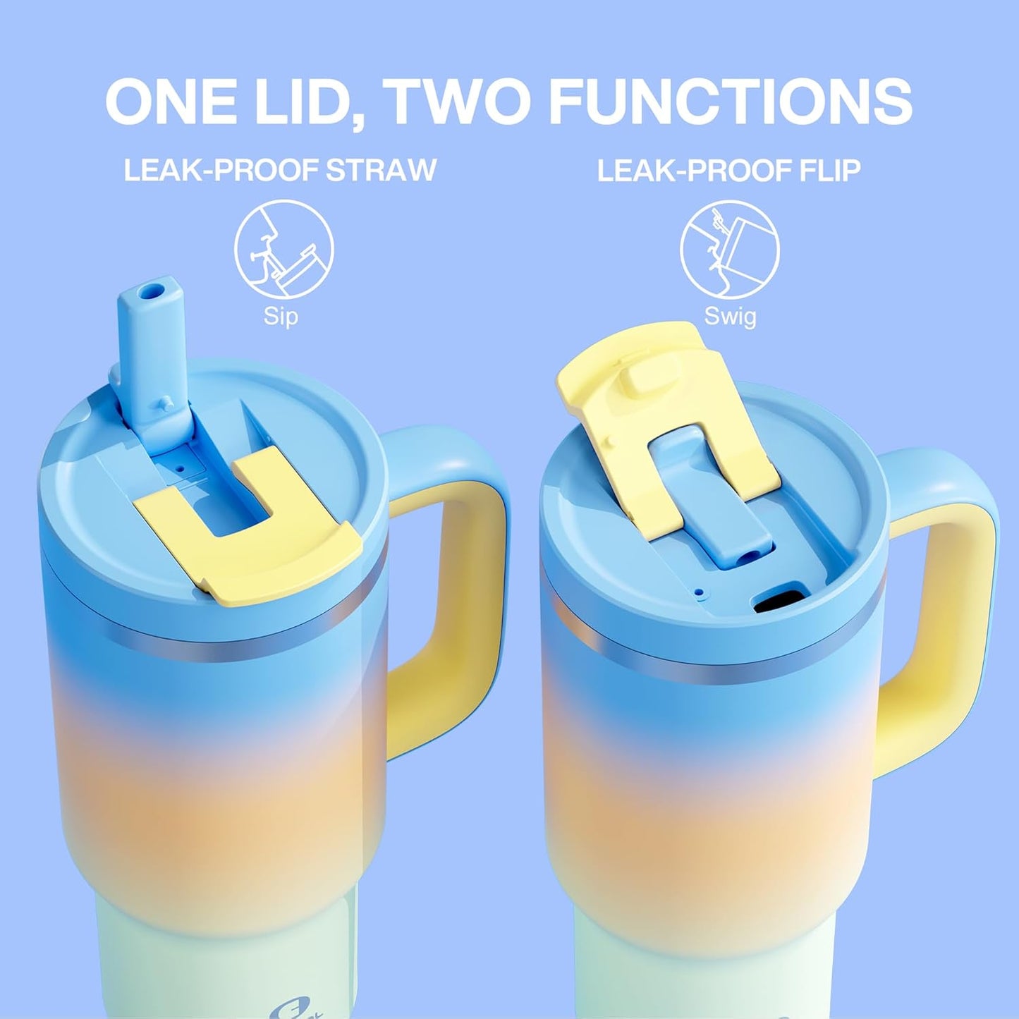 ENCOOL 32 oz Tumbler with Handle and Straw: Stainless Steel Insulated Tumbler Keeps Cold for 24 Hours, Leakproof Travel Cup Fits in Cup Holder and BPA-Free, Sunny Breeze