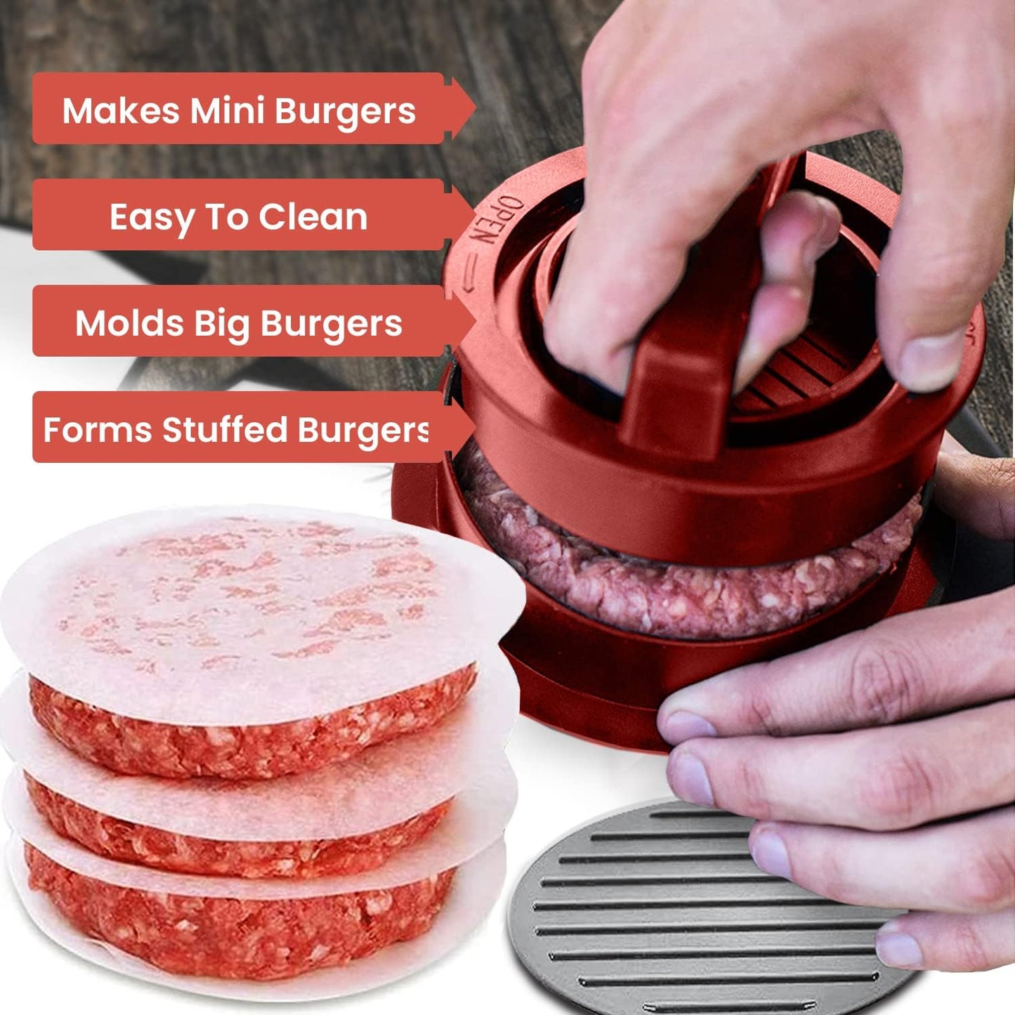 Hamburger Press Patty Maker Freezer Containers - 100 Patty Papers All In One Convenient Package, 10 Piece Set Hamburger Patty Mold, Essential Tool to Make Stuffed Burger Patty Maker, Great BBQ Gift
