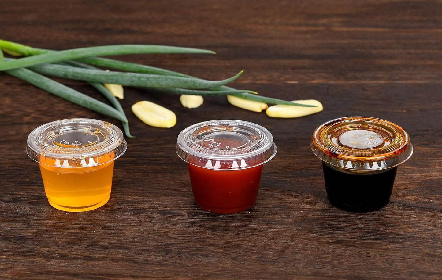 EDI [1 OZ, 100 Sets] Clear Disposable Plastic Portion Cups With Leakproof Lids | Jello Shot, Condiment, Dipping Sauce, Souffle Cups | BPA Free | Recyclable