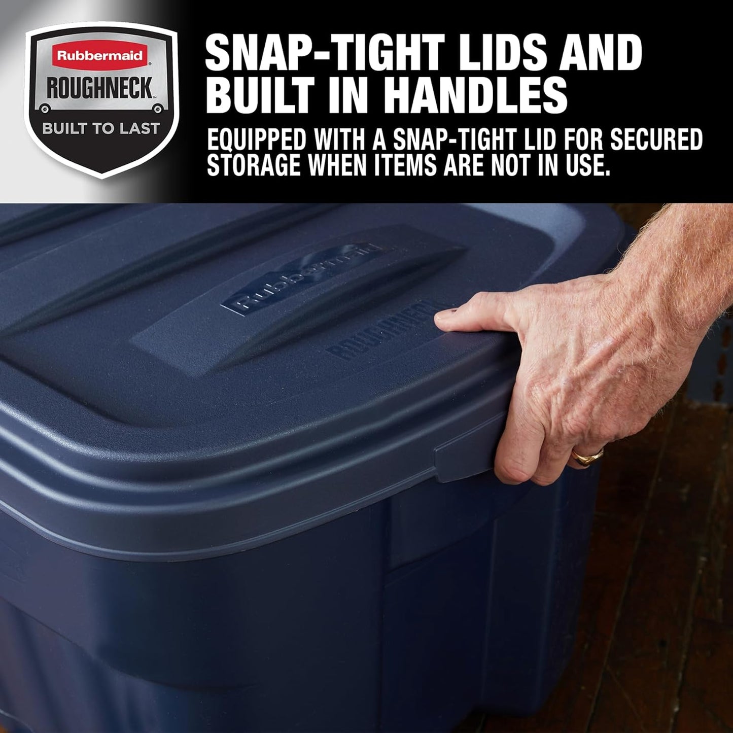 Rubbermaid Roughneck Tote 50 Gal, 2 Pack, Made in USA, Dark Indigo Metallic, Rugged Plastic Stackable Storage Bins with Lids and Handles