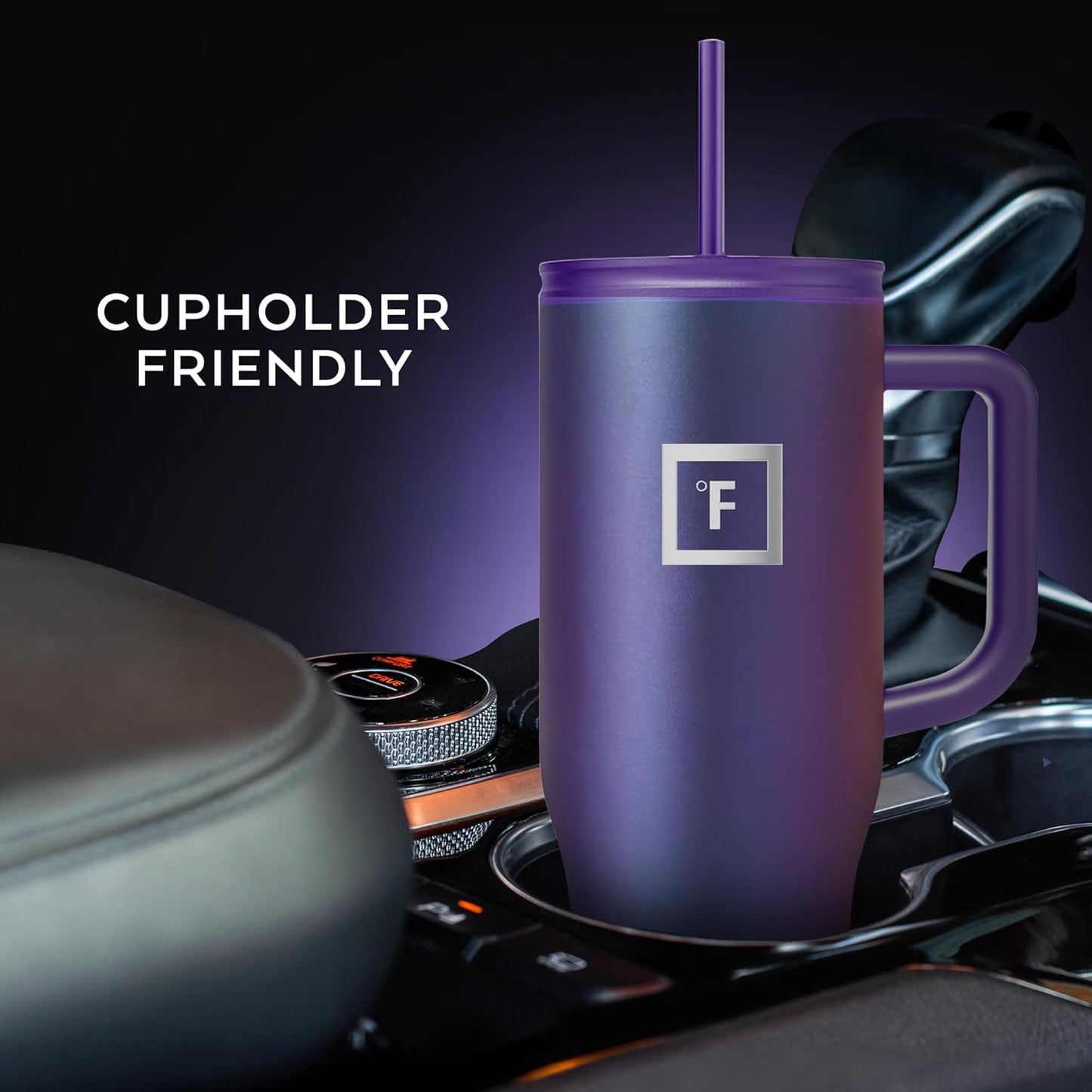 IRON °FLASK Co-Pilot Insulated Mug w/Straw & Flip Cap Lids - Cup Holder Bottle for Hot, Cold Drink - Leak-Proof - Water, Coffee Portable Travel Mug - Cobalt Blue, 40 Oz