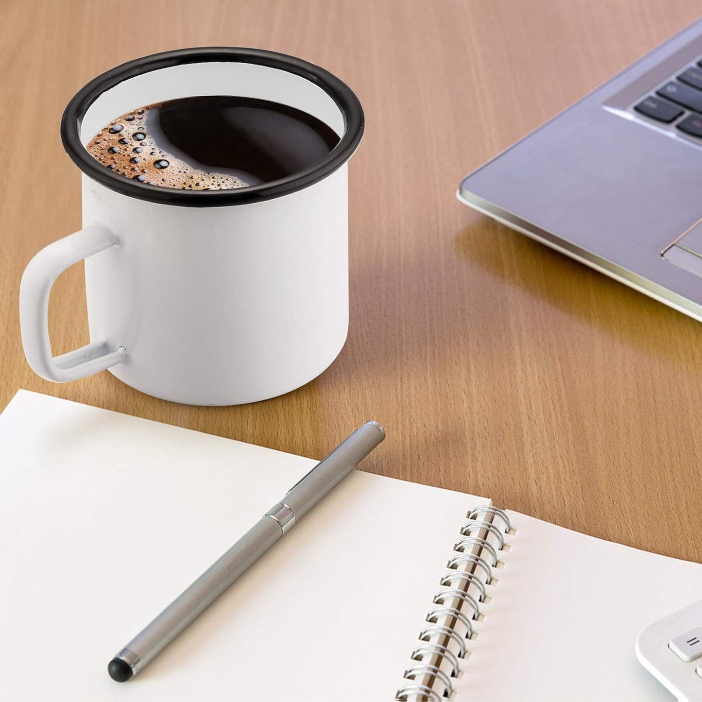 P&P CHEF Enamel Camping Coffee Mug Set of 6, Small Colored Mugs Cups for Family Gathering/Friend Party/Camping/Picnic/Fishing, Lightweight & Portable -12 Ounce, 350ML & White