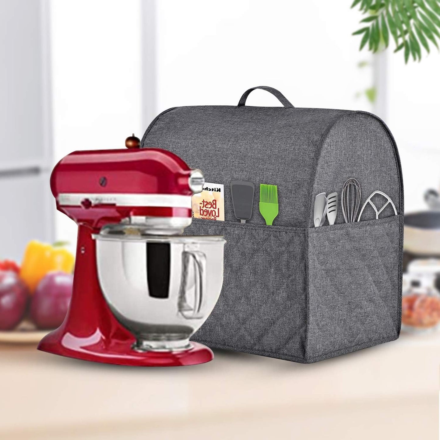 Stand Mixer Dust-proof Cover for KitchenAid Mixer，Multi Pockets for Various Kitchen Appliance Accessories，Water-resistant，Easy Cleaning (Grey, Fit for Tilt Head 4.5-5 Quart)
