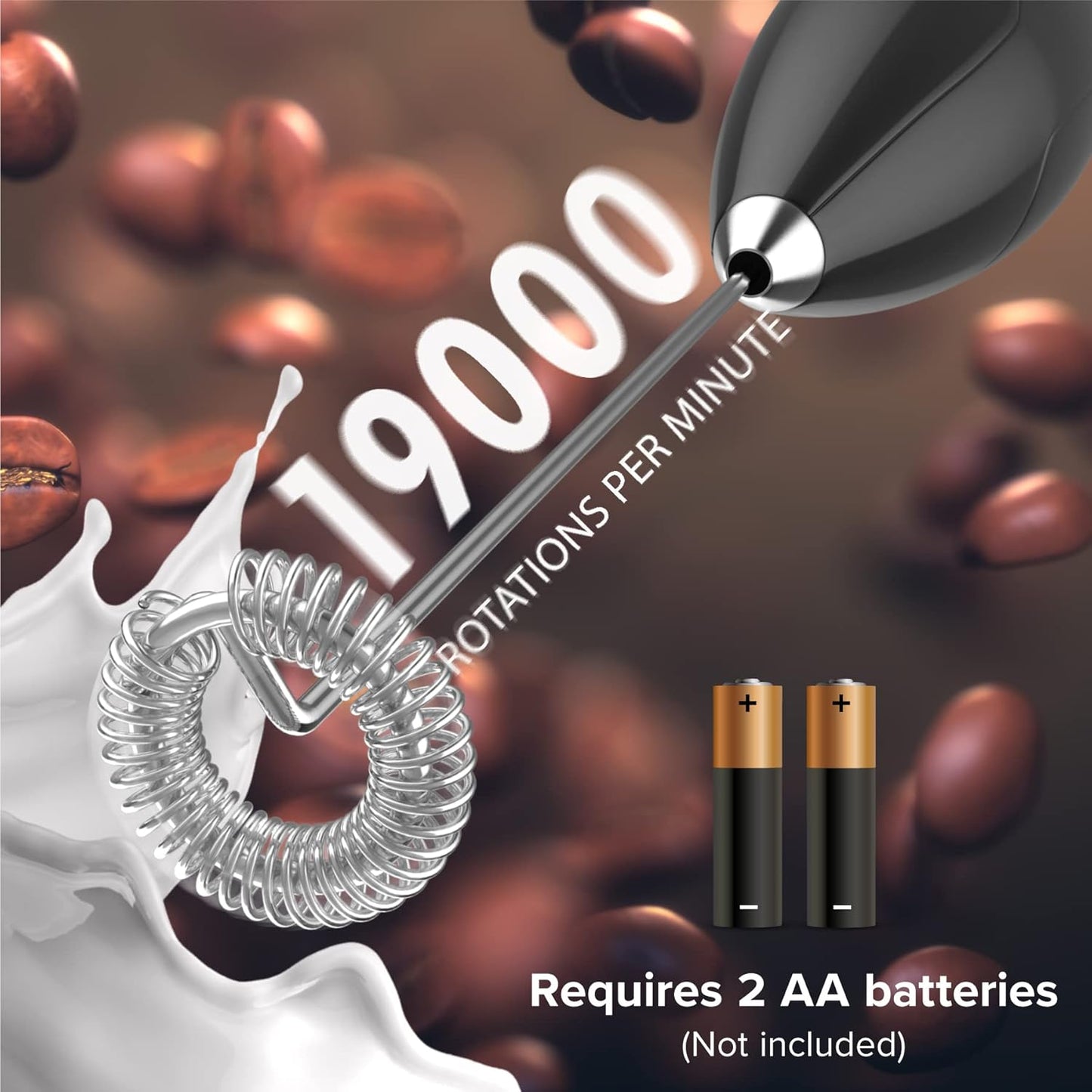 PowerLix Powerful Handheld Milk Frother With Stand Battery Operated Foam Maker Frother Wand For Coffee (A Black) (Black 2)