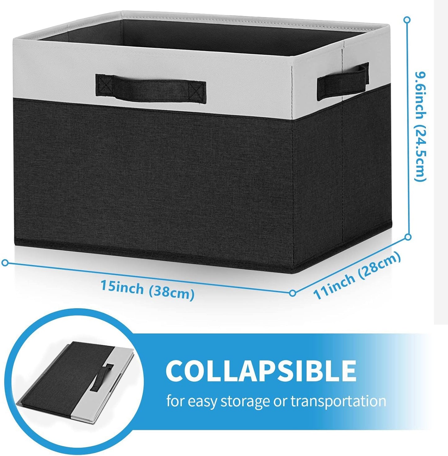 GhvyenntteS Large Storage Baskets for Shelves 3 Pack, Collapsible Fabric Storage Bins with 3 Handles, Decorative Closet Organizers and Storage bins for Clothes Blanket Beddings (Black, 15"x11"x9.6")