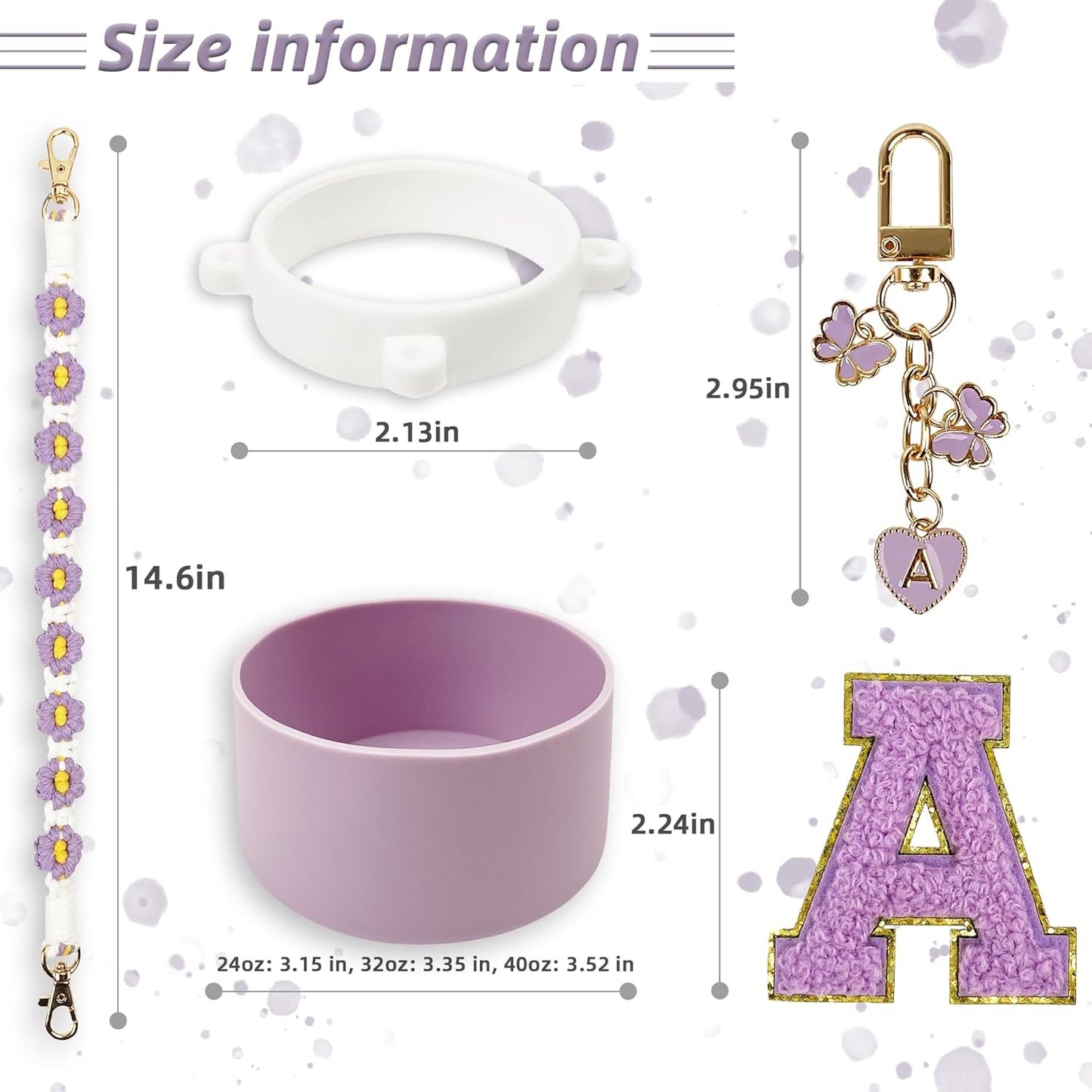 SITKOL Silicone Boot Cute Monogram Set Compatible with Owala Water Bottle 24 oz, 32 oz, 40 oz - Perfect Letter Owala Accessories for Owala Tumbler, Owala Free Sip, Pink Owala, Black Owala