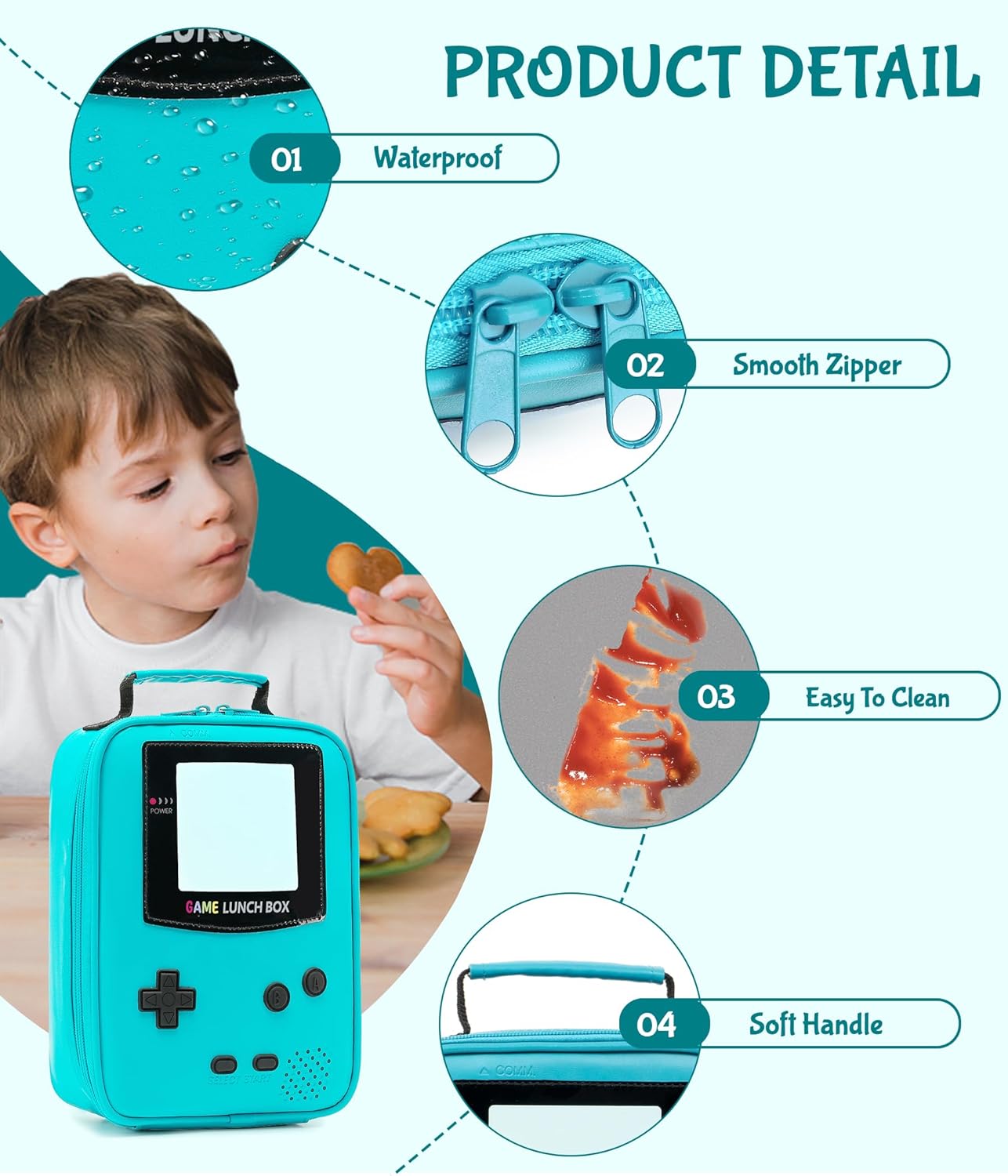 Boy Lunch Box,Kids Lunch Bag Insulated Leather Game Lunch Box for School Thermal Meal Cooler Lunch Boxes for Boy Girl Kid Toddler Teen