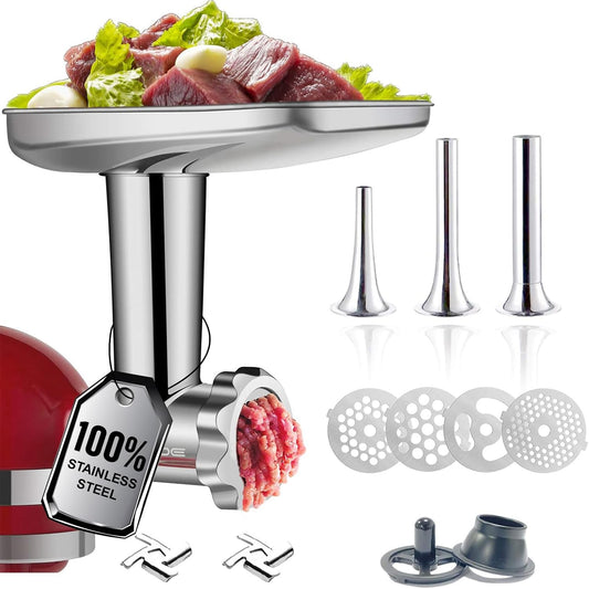 Stainless Steel Meat Grinder Attachment for KitchenAid Stand Mixer,Meat Grinder for KitchenAid Mixer Includes 3 Sausage Stuffer Dishwasher Safe Attachment by Gvode