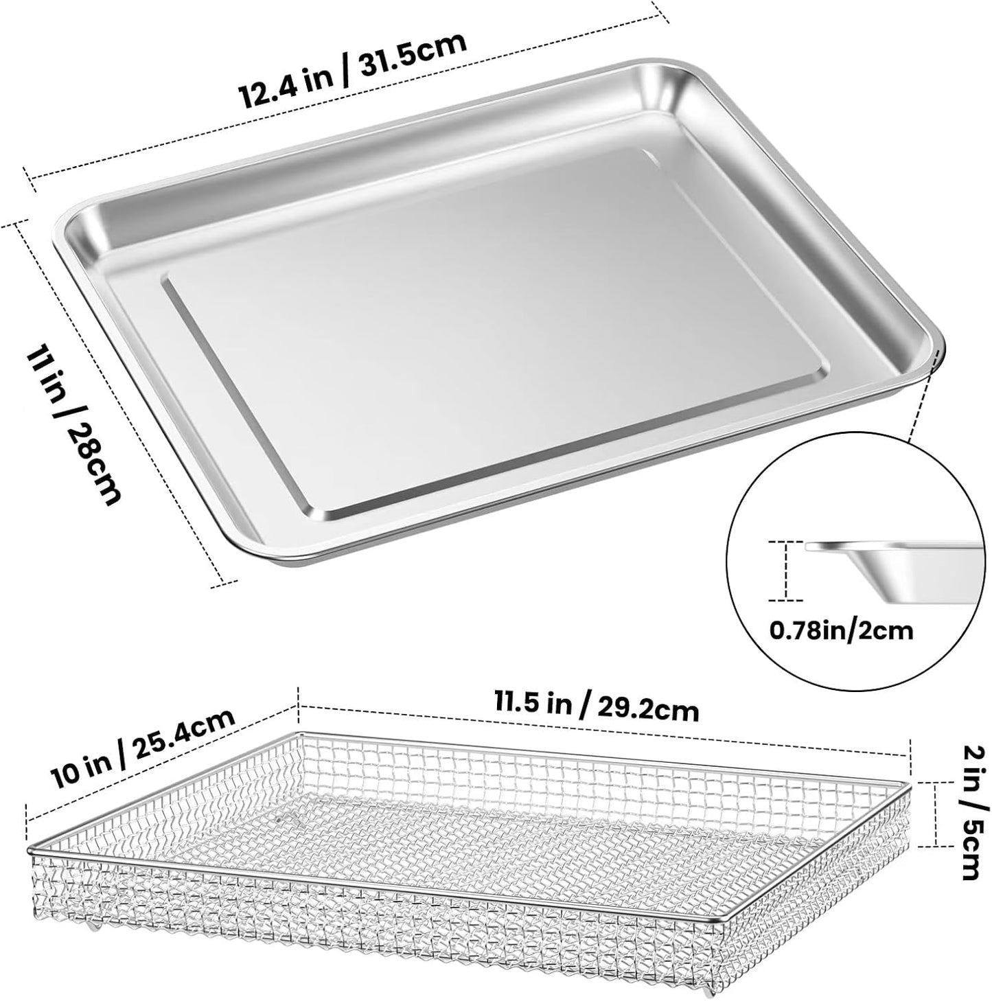 Stainless Steel Baking Tray Pan and Air Fryer Basket Compatible with Cuisinart Airfryer TOA-060 and TOA-065，for Convection Toaster Oven (with Cuisinart Airfryer TOA-060 and TOA-065)