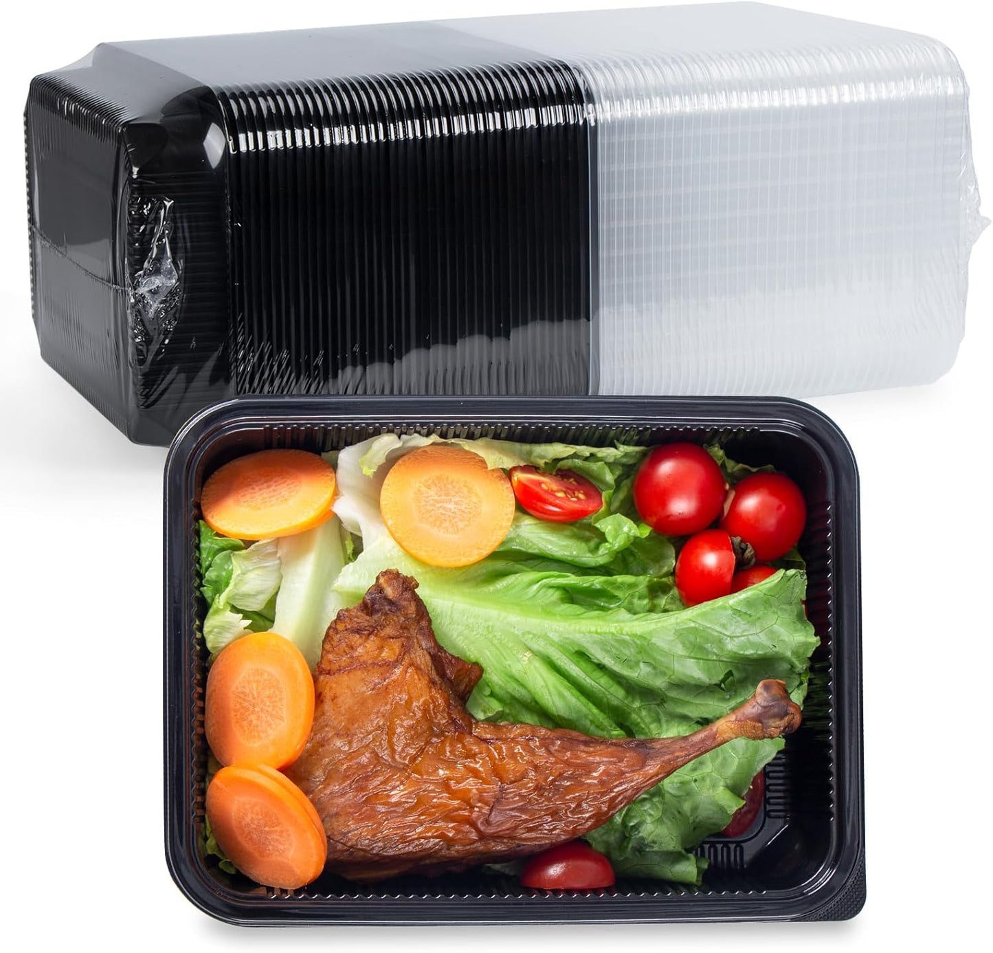 YANGRUI Plastic Containers with Lid 40 Pack 48 oz - Reusable Shrink Wrap Leak Proof Takeout | Flexible Pure PP BPA Free Food Container | Dishwasher & Microwave Safe Restaurant Meal Prep Food Container