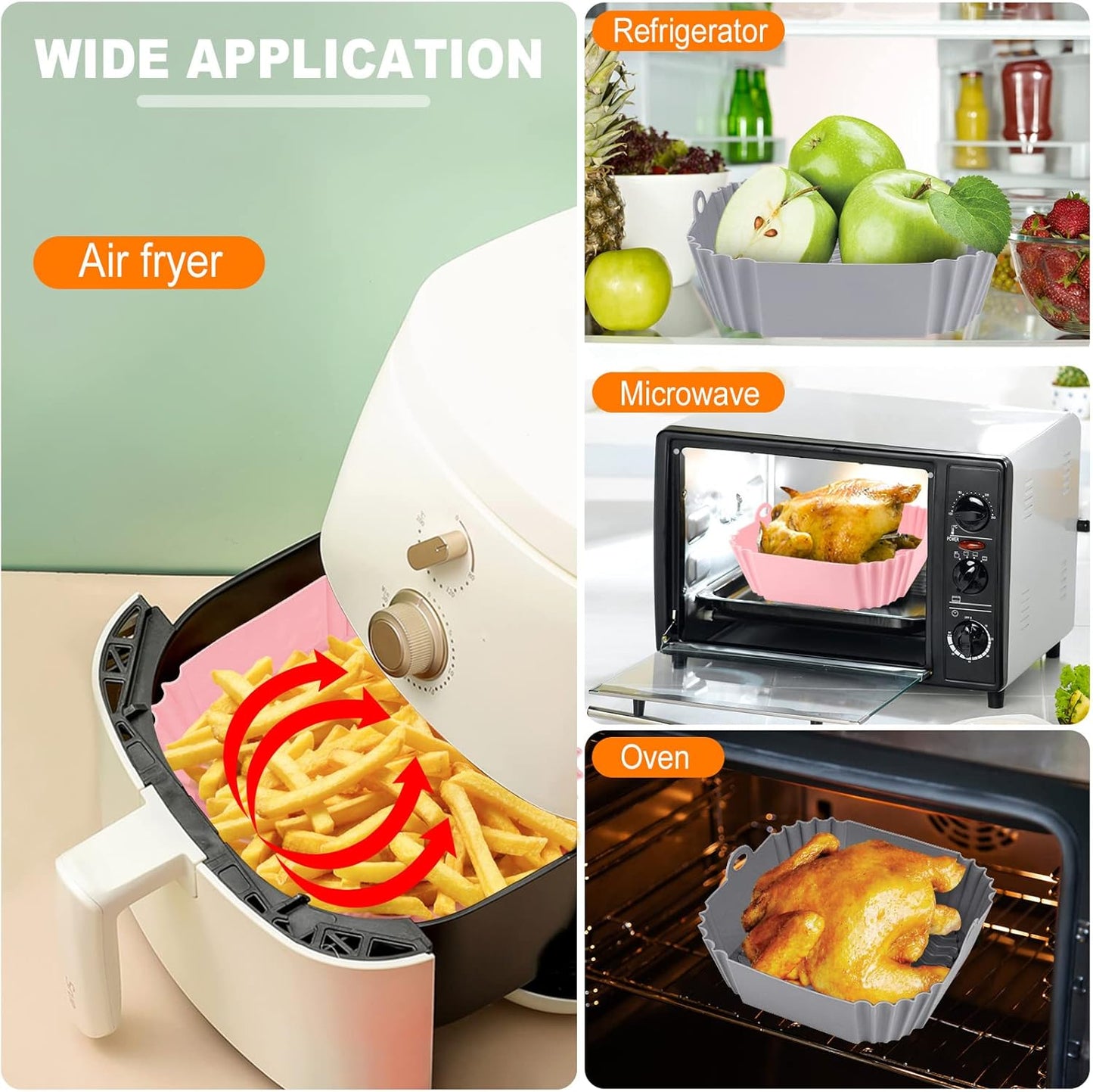 2 PCS Square Silicone Air Fryer Liners - 8 Inch Air Fryer Reusable Liners - Kitchen Accessories - AirFryer Inserts for 4 to 7 QT Oven Microwave Accessories (Grey + Pink)