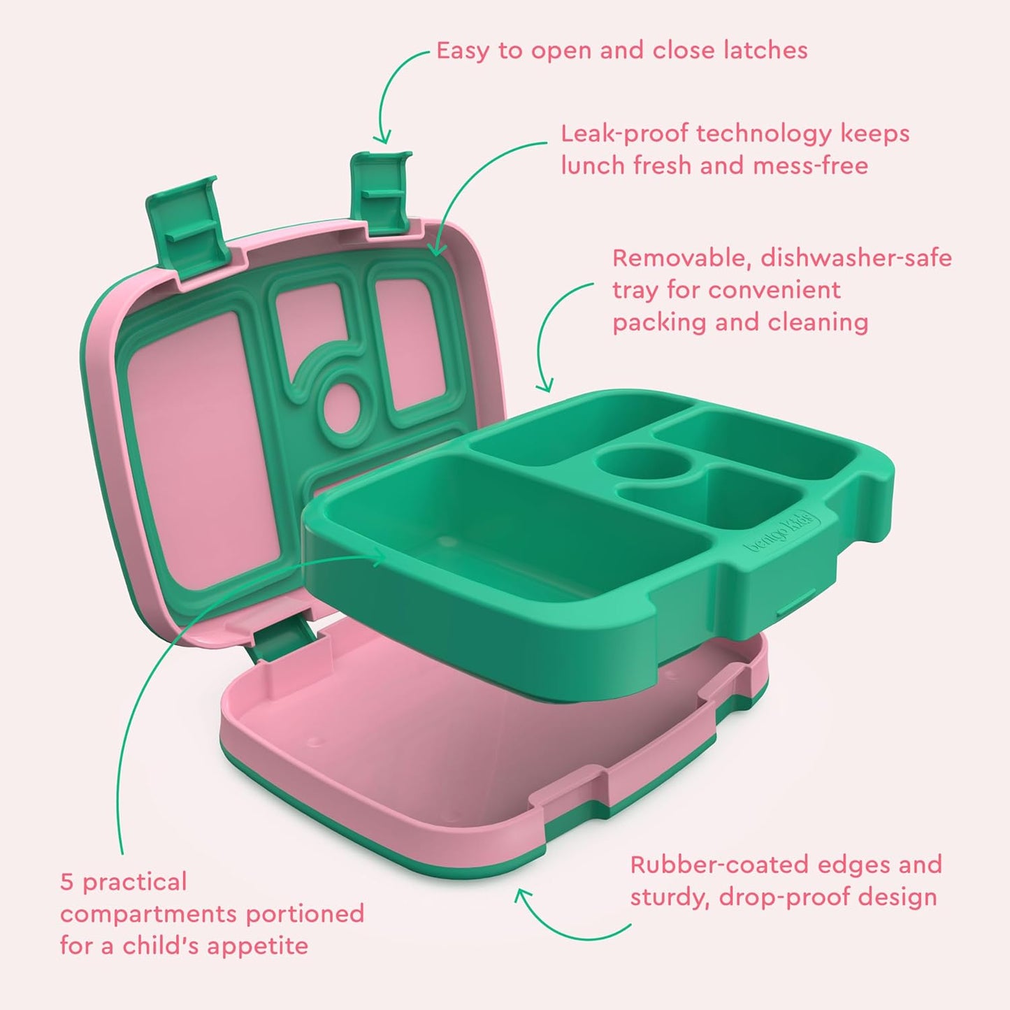 Bentgo Kids Prints Leak-Proof, 5-Compartment Bento-Style Kids Lunch Box - Ideal Portion Sizes for Ages 3-7, Durable, Drop-Proof, Dishwasher Safe, & PFAS & BPA-Free Materials (Tropical)
