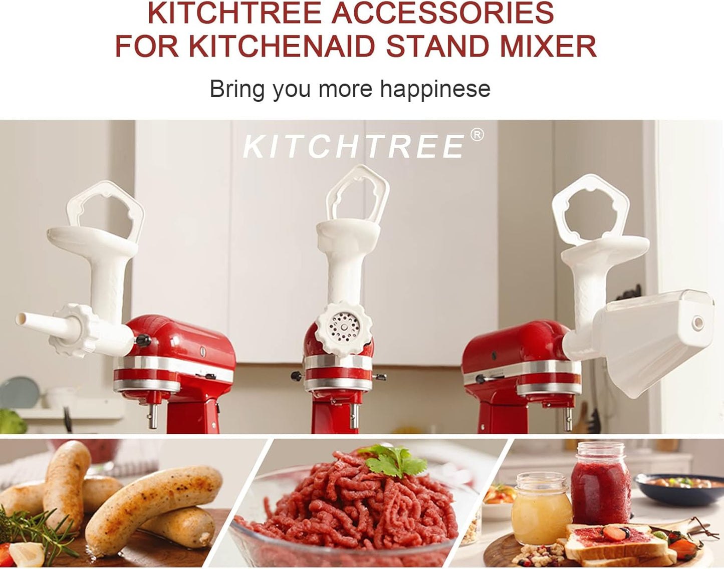 Fruit & Vegetable Strainer Attachment Set for KitchenAid - Includes Food Grinder Attachment and Sausage Stuffer Tubes, Compatible with KitchenAid Stand Mixers