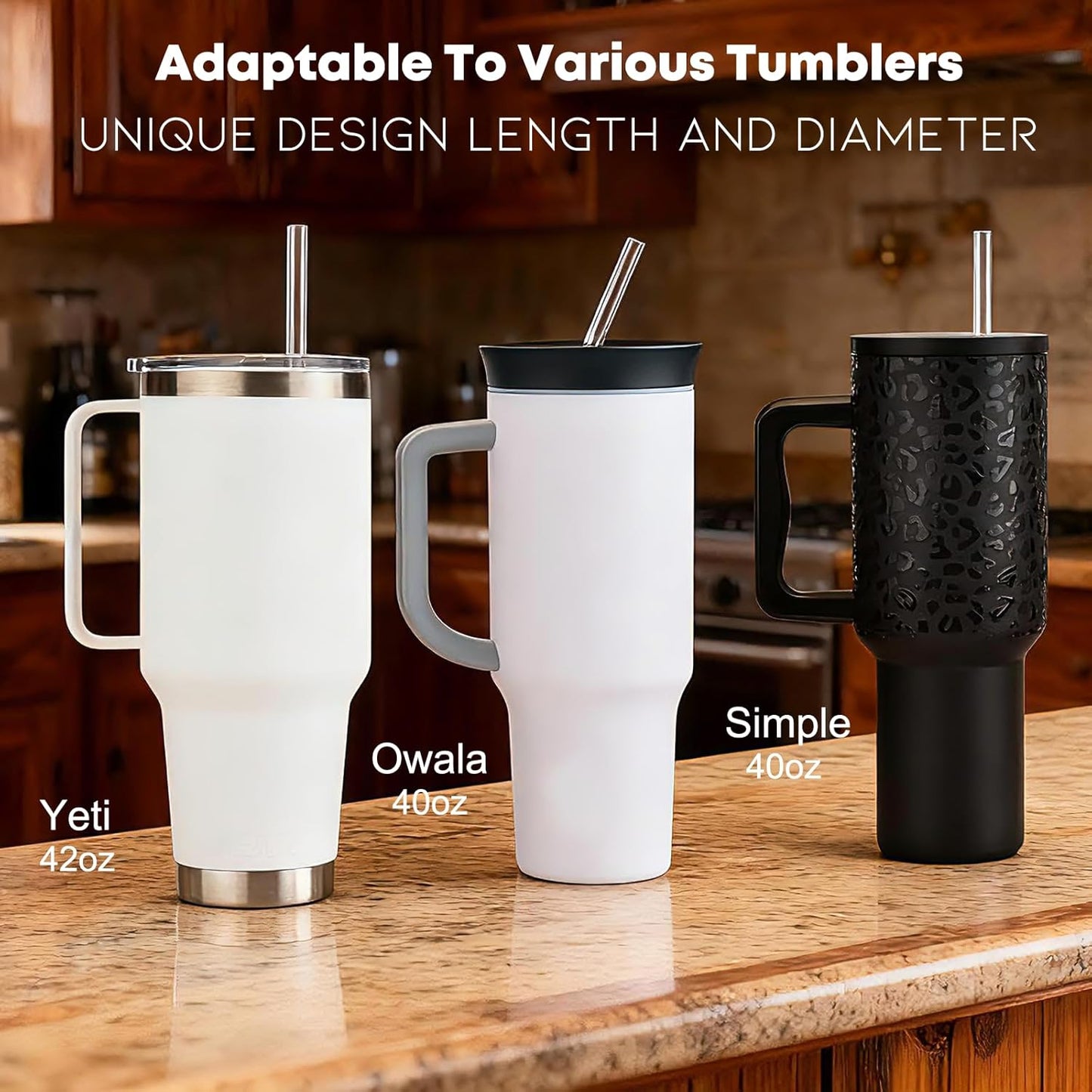 ALINK 10 Pcs Replacement Straws for Stanley 40 oz 30 oz Tumbler, 12 inch Long Reusable Tritan Plastic Clear Tumbler Straws for Stanley Cup, Owala 40 oz, Yeti 42 oz Accessories with Brush