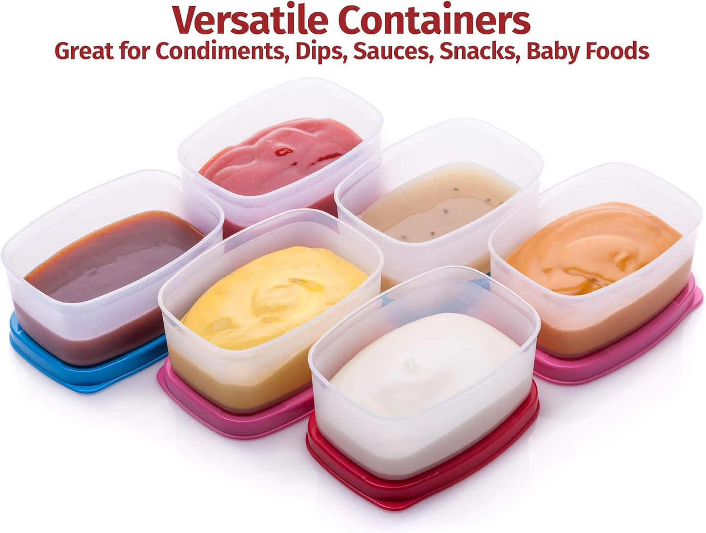 SIGNORA WARE Condiment Containers with Lids- 6 pk. 3 oz.Salad Dressing to go Small Food Storage Containers- Sauce Cups Leak proof Reusable Plastic BPA free for Lunch Box Picnic Travel