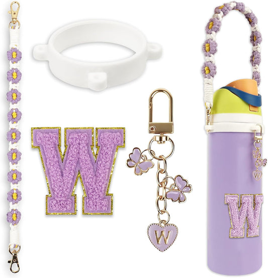 Cute Letter Charm Set Compatible with Owala Water Bottle 24 oz, 32 oz, 40 oz, Owala Kids, Owala Coffee Tumbler, Owala FreeSip – Includes Handle Strap, for Owala Accessories & Stanley Cup Accessories