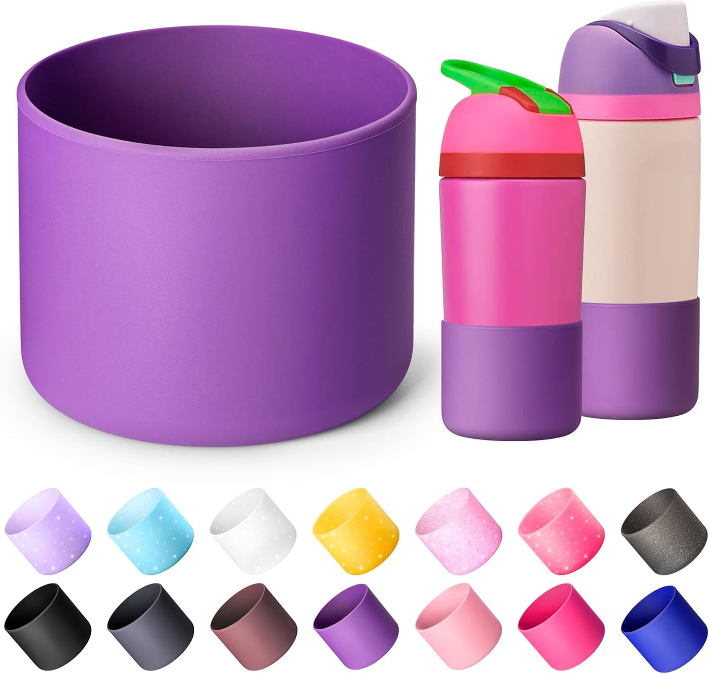 Silicone Boot for Owala 14/16 oz Water Bottle, Anti-Slip Protective Sleeve for Owala 12 oz Kids Tumbler, Boot Bottom Base fit Flip 14 oz Insulated Stainless-Steel Water Bottle (Purple)