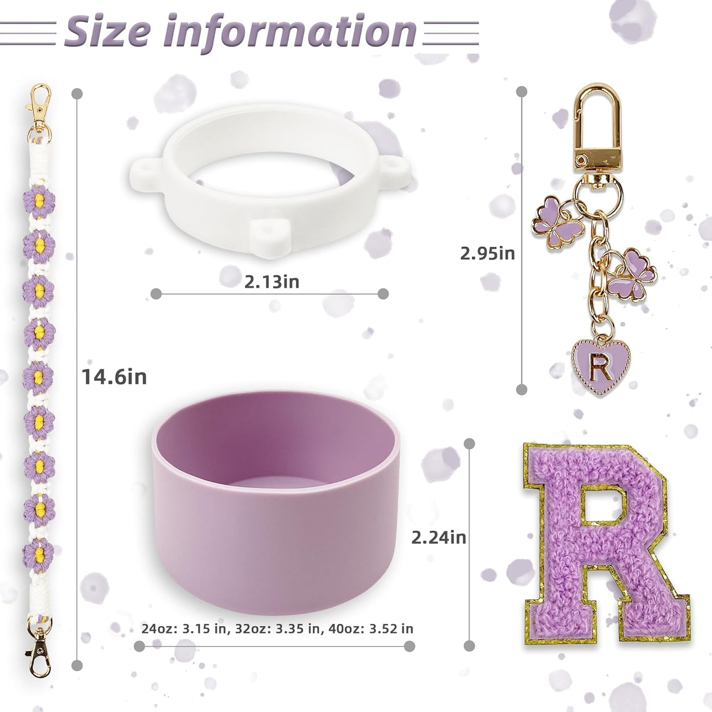 SITKOL Silicone Boot Cute Monogram Set Compatible with Owala Water Bottle 24 oz, 32 oz, 40 oz - Perfect Letter Owala Accessories for Owala Tumbler, Owala Free Sip, Pink Owala, Black Owala