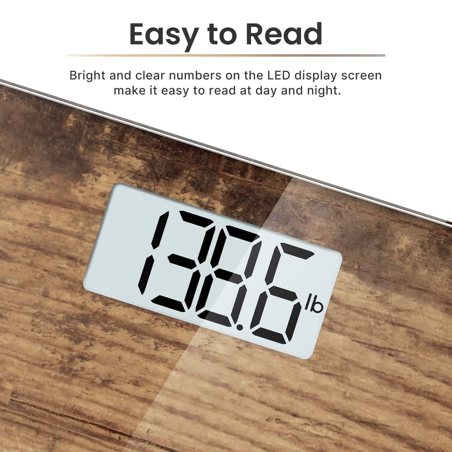 RENPHO Digital Bathroom Scale, Highly Accurate Body Weight Scale with Lighted LED Display, Round Corner Design, 400 lb, Core 1S, Wooden