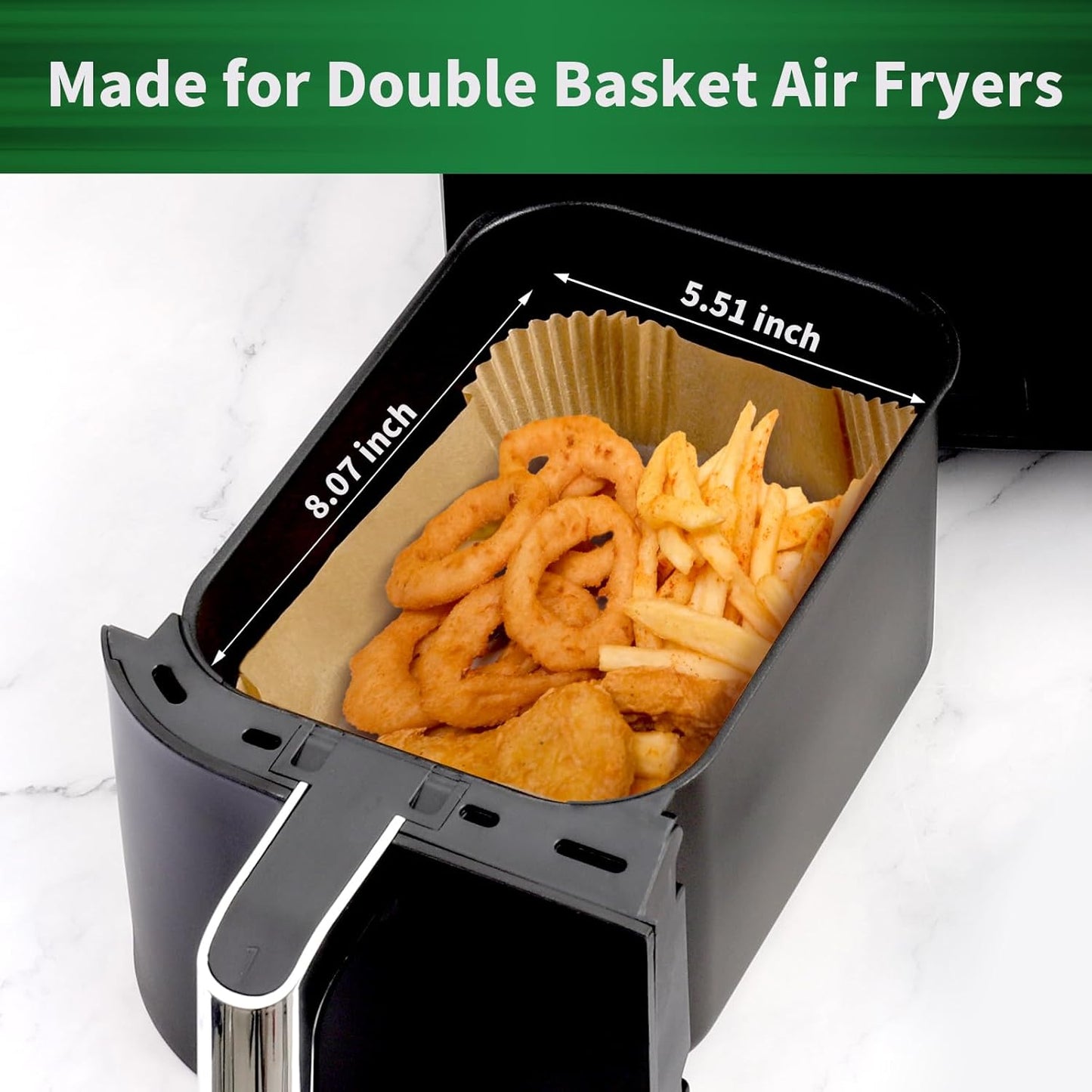 Air Fryer Liners Disposable, 200 pcs Rectangle Air Fryer Parchment Paper Sheets Air Fryer Accessories for Ninja SL401 DoubleStack XL 2-Basket Air Fryer, S006S02