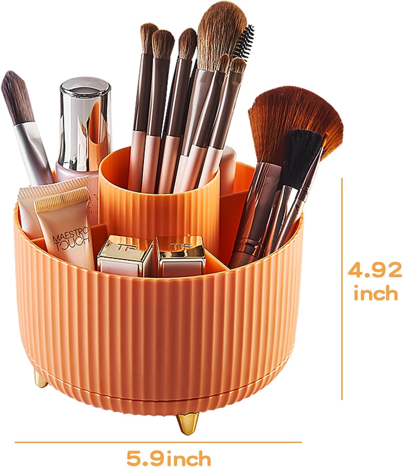 360° Rotate Makeup Brush Holder Organizer, Makeup Organizers Countertop, Makeup organization and Skincare Storage for Vanity, Desktop, Bathroom (Orange)