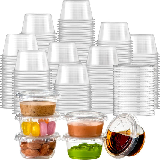 Fit Meal Prep 250 Pack 2 oz Jello Shot Cups with Lids, Disposable Souffle Portion Cups for Sauce