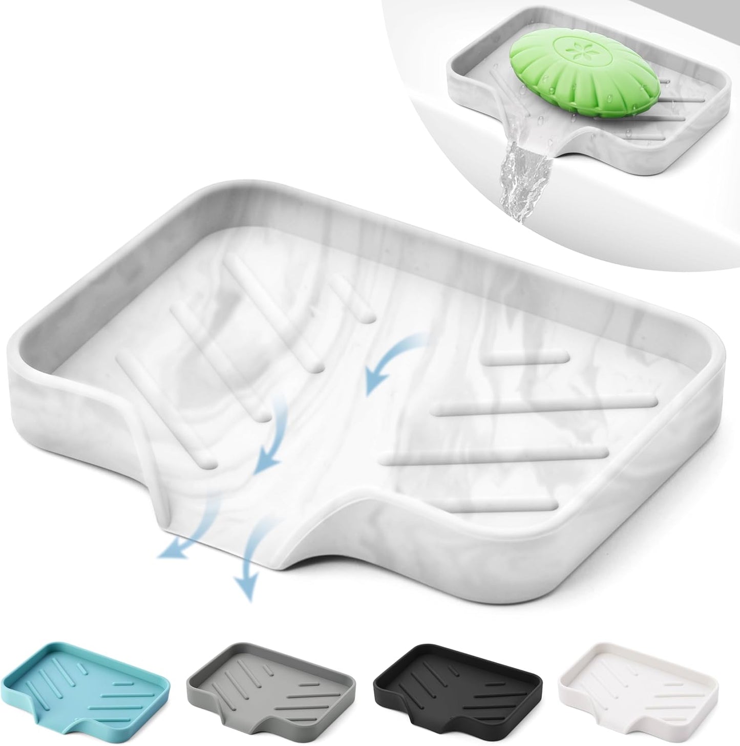 Marble Silicone Soap Dish Tray, Self Draining Soap Holder for Bar Soap, Silicone Soap Tray with Drainage, Soap Dishes for Bar Soap, Soap Bar Holder, Dish Soap Tray for Kitchen Counter