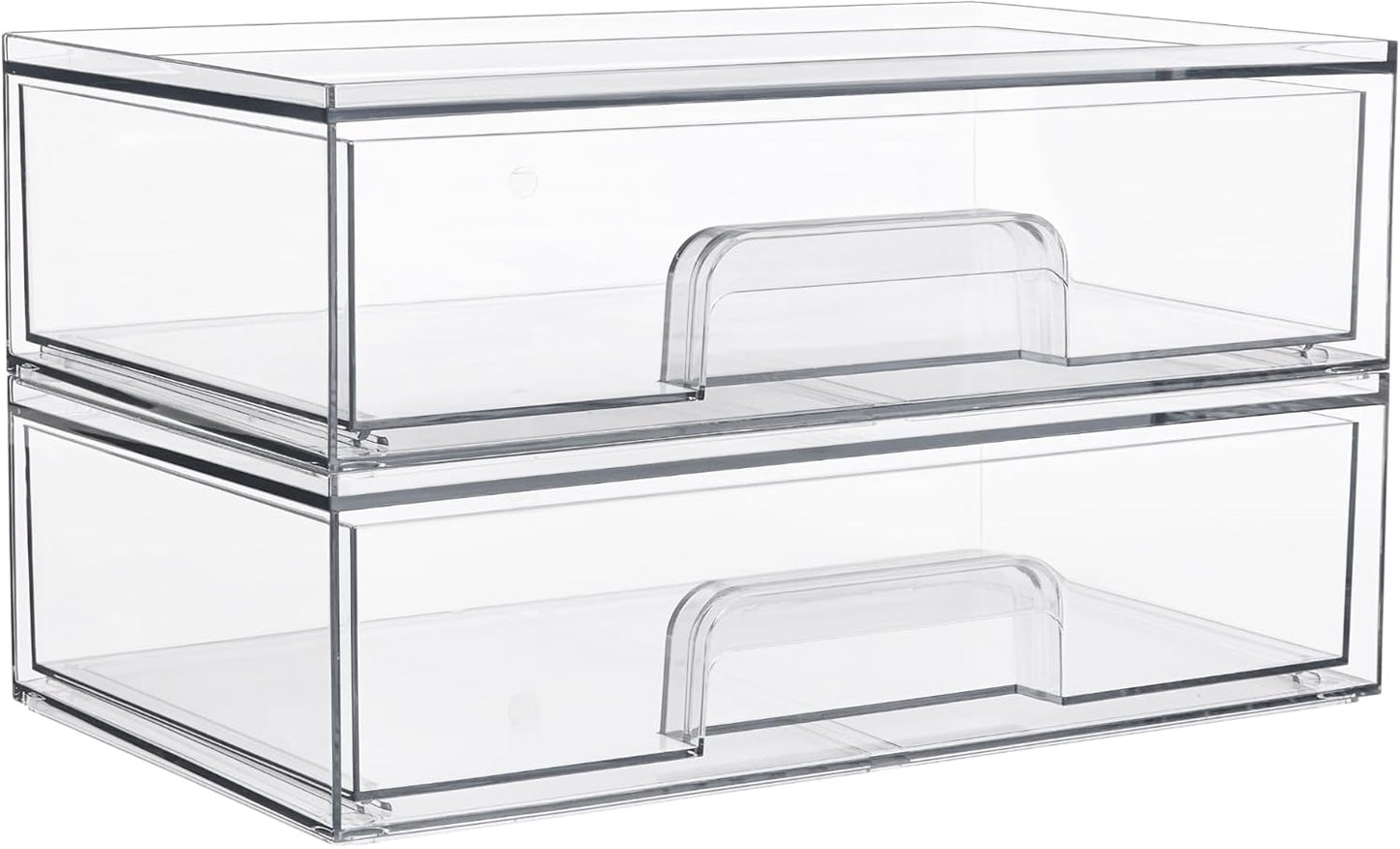 Vtopmart 12.1''W Clear Stackable Storage Drawers,2 Pack Acrylic Plastic Organizers Bins for Makeup Palettes, Cosmetics, and Beauty Supplies,Ideal for Vanity, Bathroom,Cabinet,Desk Organization
