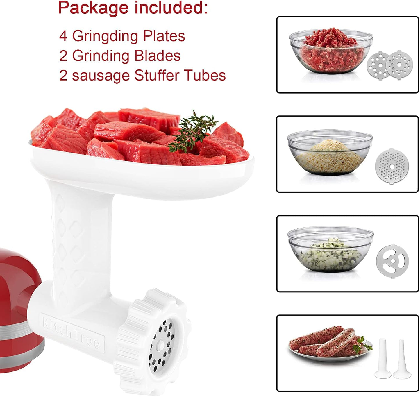 Food Grinder Attachment for KitchenAid Stand Mixers Includes 2 Sausage Filler Tubers, 4 Grinding Plates, Meat Grinder Attachment for kitchenAid, White …
