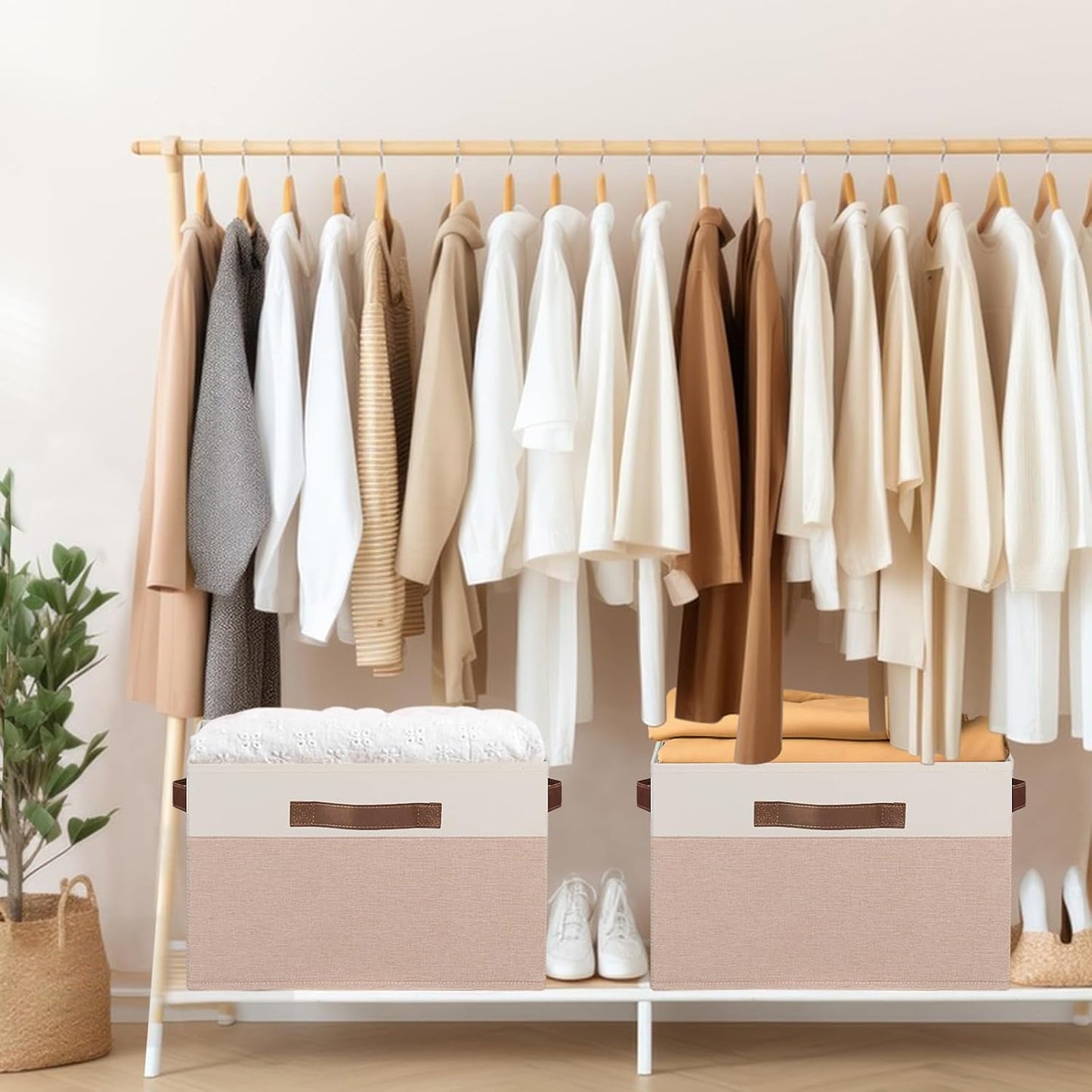 GhvyenntteS Large Fabric Storage Bins 6 Pack, 15x11x9.6 Inch Storage Baskets for Shelves, Foldable Closet Storage Bins for Shelves, Closet Organizers and Storage Boxes, Beige Yellow&White