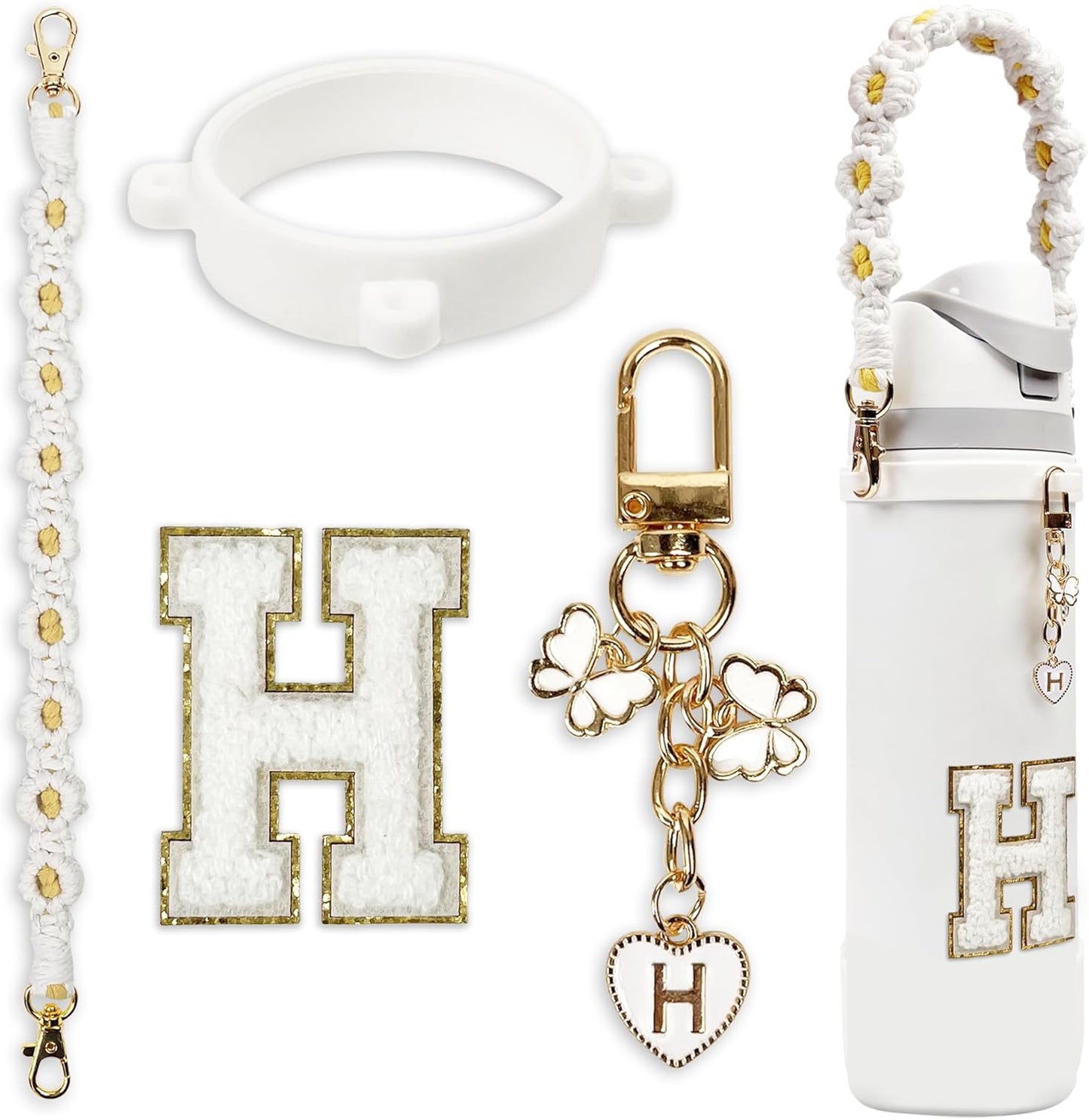 Cute Letter Charm Set Compatible with Owala Water Bottle 24 oz, 32 oz, 40 oz, Owala Kids, Owala Coffee Tumbler, Owala FreeSip – Includes Handle Strap, for Owala Accessories & Stanley Cup Accessories