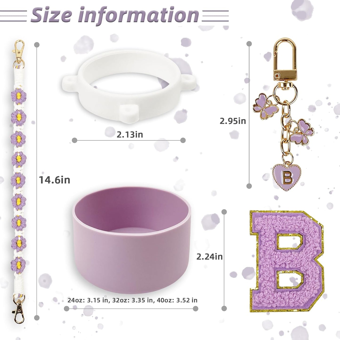 SITKOL Silicone Boot Cute Monogram Set Compatible with Owala Water Bottle 24 oz, 32 oz, 40 oz - Perfect Letter Owala Accessories for Owala Tumbler, Owala Free Sip, Pink Owala, Black Owala