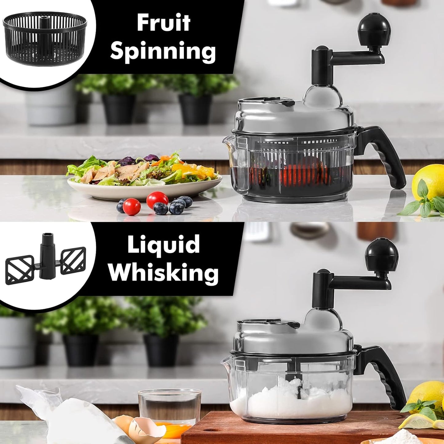 Geedel Hand Food Chopper, Vegetable Quick Chopper Manual Food Processor, Easy To Clean Food Dicer Mincer Mixer Blender, Rotary Onion Cutter for Garlic, Salad, Salsa, Nuts, Meat, Fruit, Ice, etc