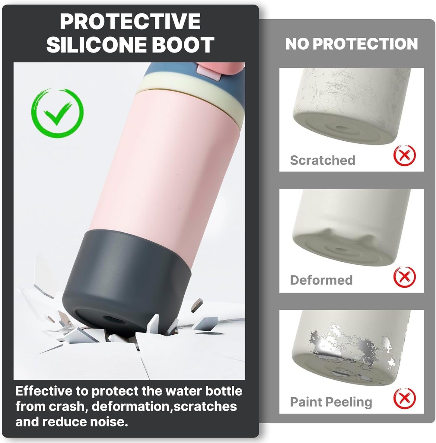 Silicone Boot for Owala 14/16 oz Water Bottle, Anti-Slip Protective Sleeve for Owala 12 oz Kids Tumbler, Boot Bottom Base fit Flip 14 oz Insulated Stainless-Steel Water Bottle (Gray)