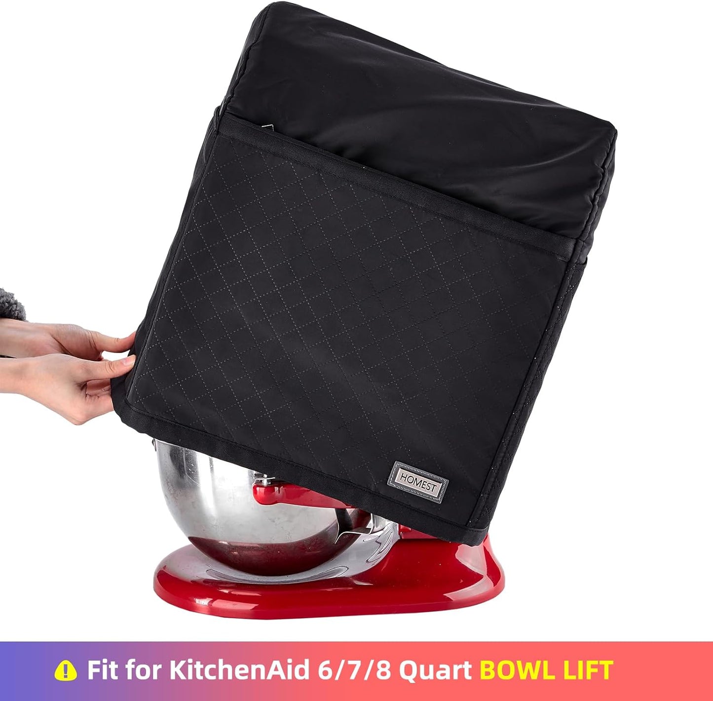 HOMEST Stand Mixer Quilted Dust Cover with Pockets Compatible with KitchenAid 6/7/8 Quart Bowl Lift, Black(Patent Design)