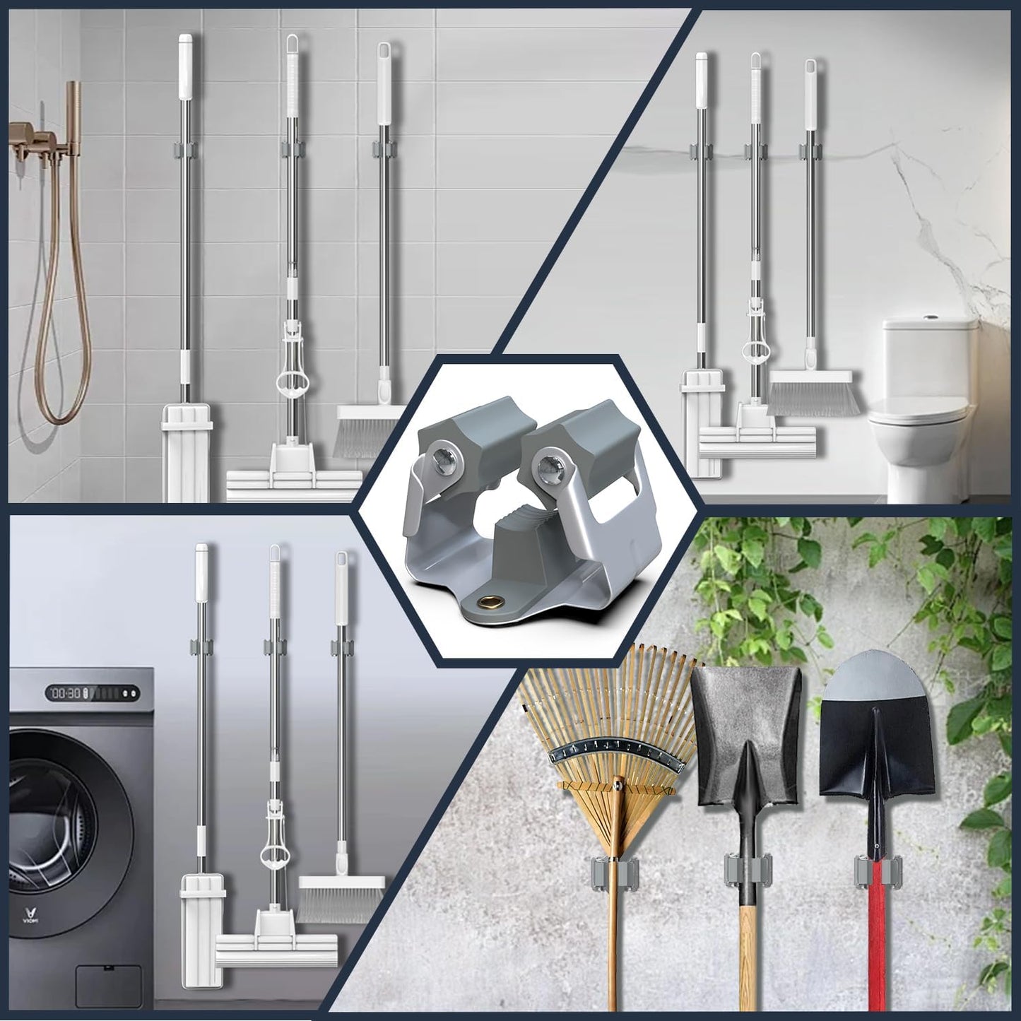 3-H Mop and Broom Holder Wall Mount,Mop Hanger 15 Pack for Organizing Yard Tool,Rake Handle up to 1.38Inch