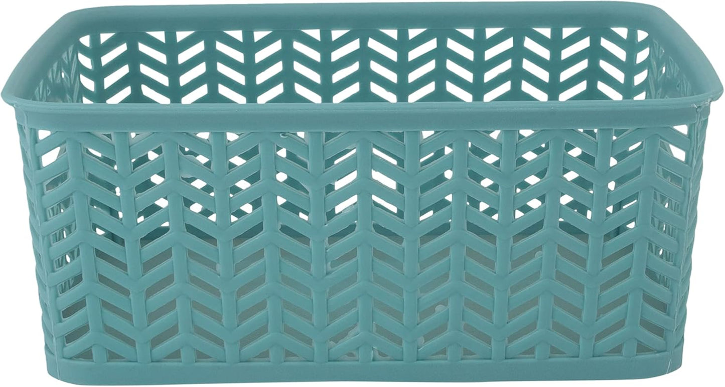 Simplify 3 Pack Small Herringbone Storage Basket, Dimensions: 10"x8"x4", Herringbone Design, Light Weight, Great for Bathroom, Kitchen, Office, Closet, 2 Open Handles, Dusty Blue