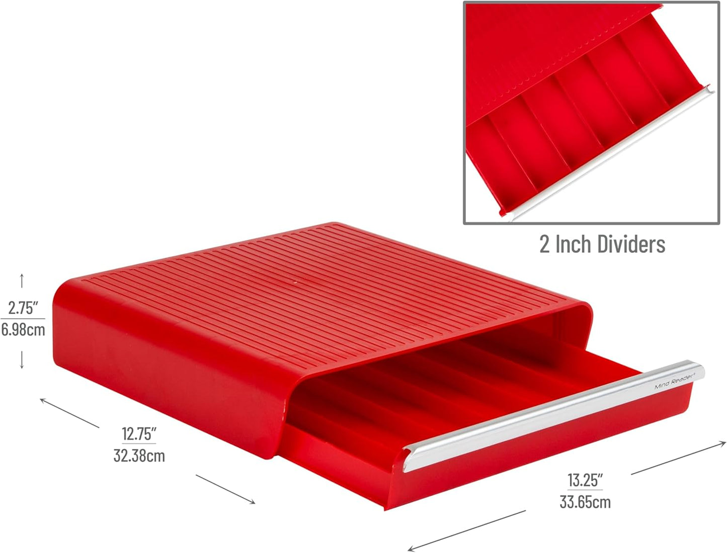 Mind Reader Single Serve Coffee Pod Drawer, 36 Pod Capacity, Countertop Organizer, 13.25"L x 12.75"W x 2.75"H, Red