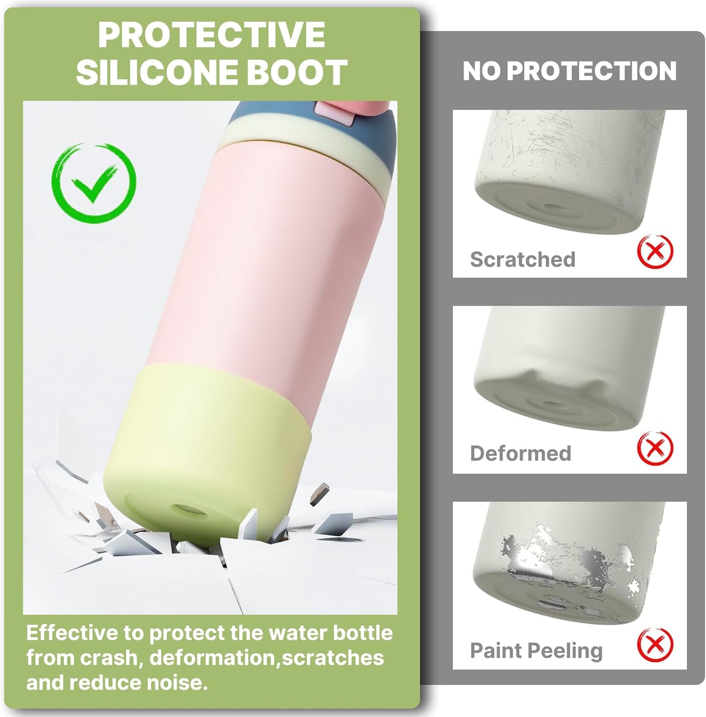 Silicone Water Bottle Boot for Owala 14/16oz, Anti-Slip Protective Sleeve Bottom Bumper Protector for Owala Kids 12 oz Tumbler, Flip 14 oz and FreeSip 16 oz Water Bottle (Green)