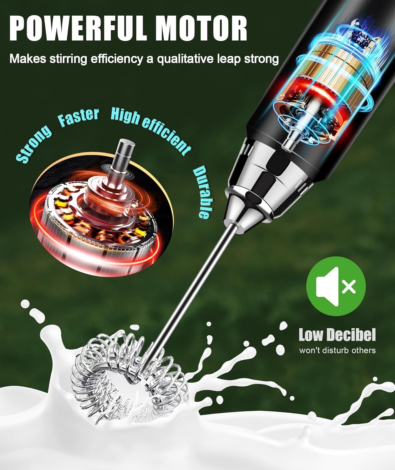 YUSWKO Rechargeable Milk Frother Handheld Frother Wand Drink Mixer for Coffee, Electric Whisk 3 Speed Adjustable, Coffee Foamer Maker with 3 Stainless Whisks Ideal Stirrers for Travel - White