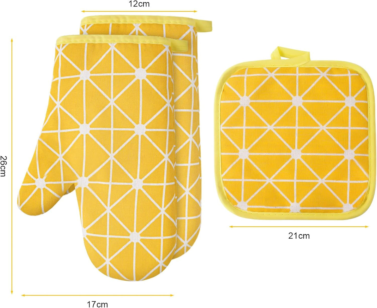 AUAUY Oven Mitts and Potholders BBQ Gloves-Oven Mitts and Pot Holders with Recycled Infill Silicone Non-Slip Cooking Gloves for Cooking Baking Grilling (6-Piece Set,Yellow)