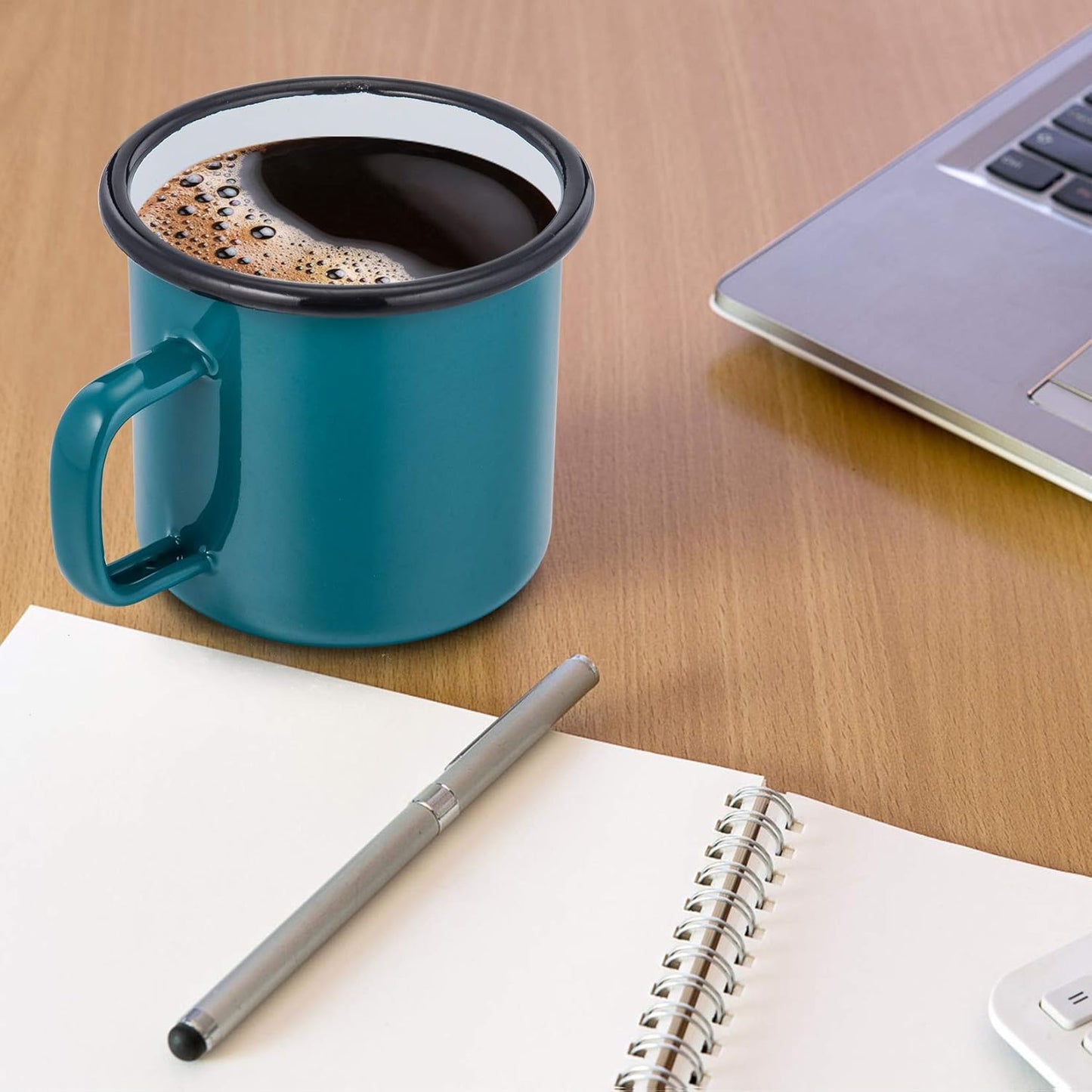 P&P CHEF Enamel Camping Coffee Mug Set of 6, Small Colored Mugs Cups for Family Gathering/Friend Party/Camping/Picnic/Fishing, Lightweight & Portable -12 Ounce, 350ML & Green