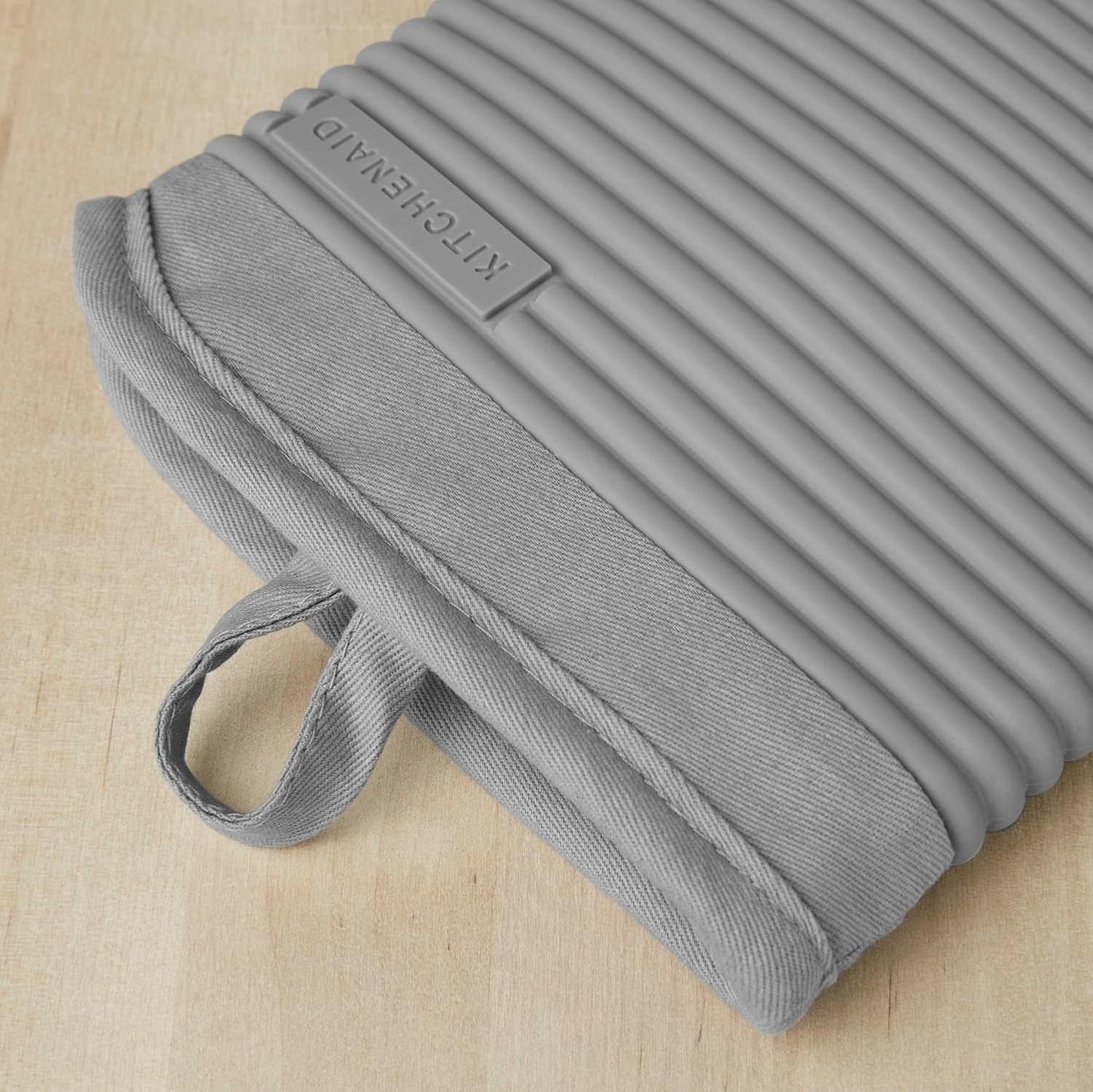 KITCHENAID Ribbed Soft Silicone Oven Mitt 2-Pack Set, 7.5"x13", Grey
