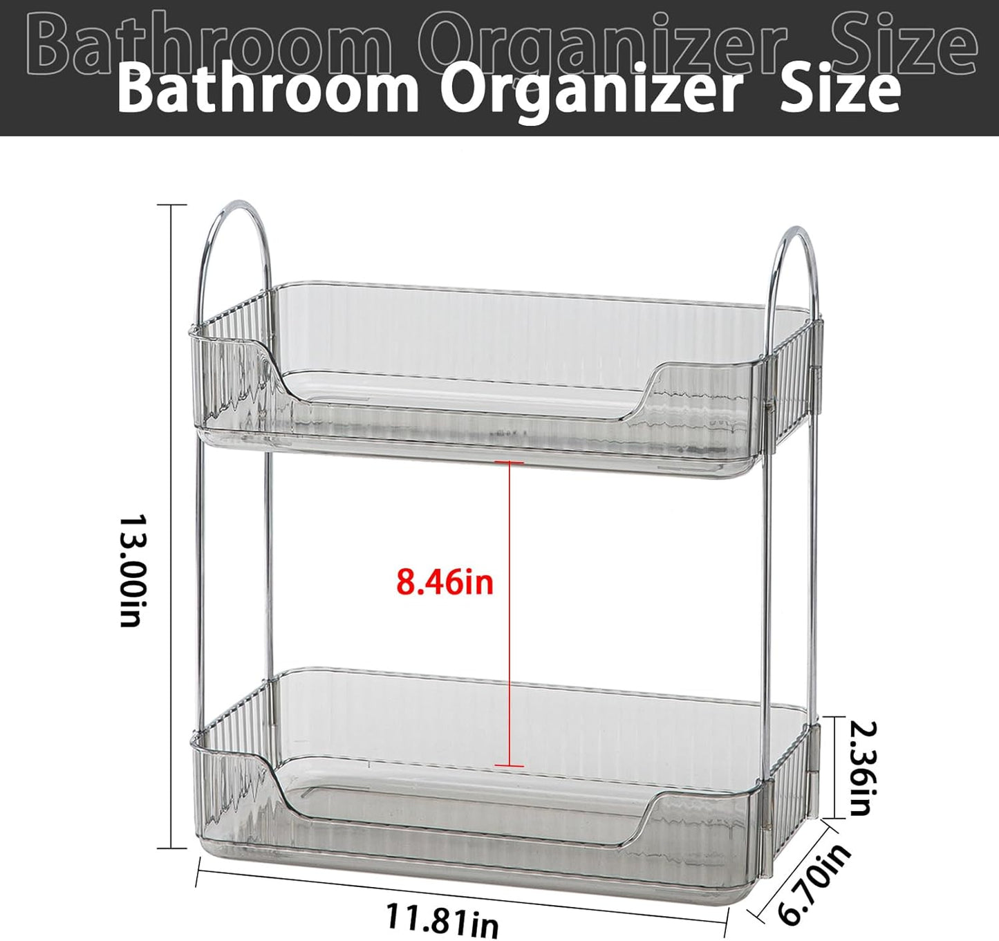 Bathroom Counter Organizer - Countertop Storage, Cosmetics & Skincare Shelf, Makeup Organizer, Perfume Tray, Spice Rack for Kitchen (2 Tier - Grey)