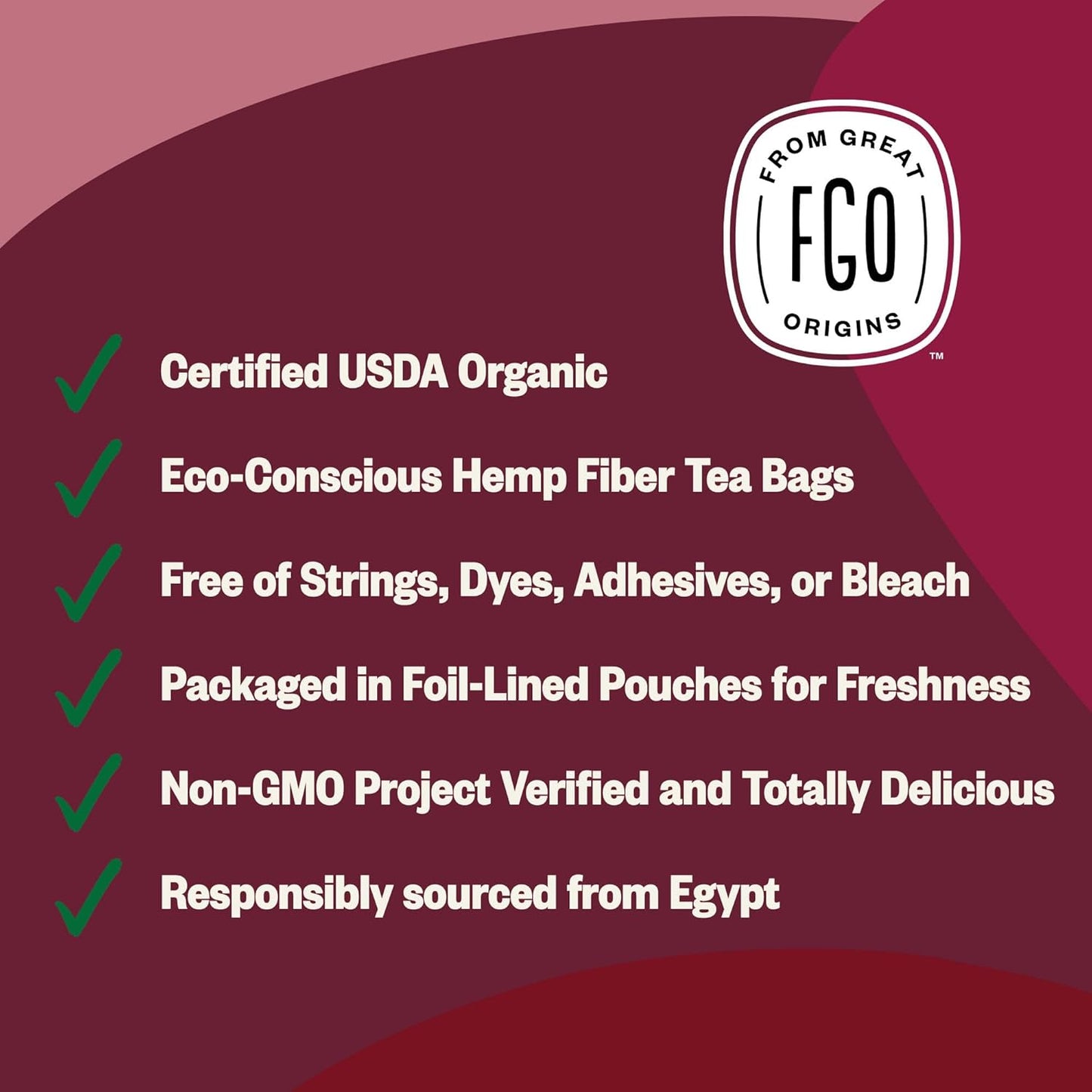 FGO Organic Hibiscus Herbal Tea, 40 Count, Eco-Conscious Tea Bags, Caffeine Free (Pack of 1)