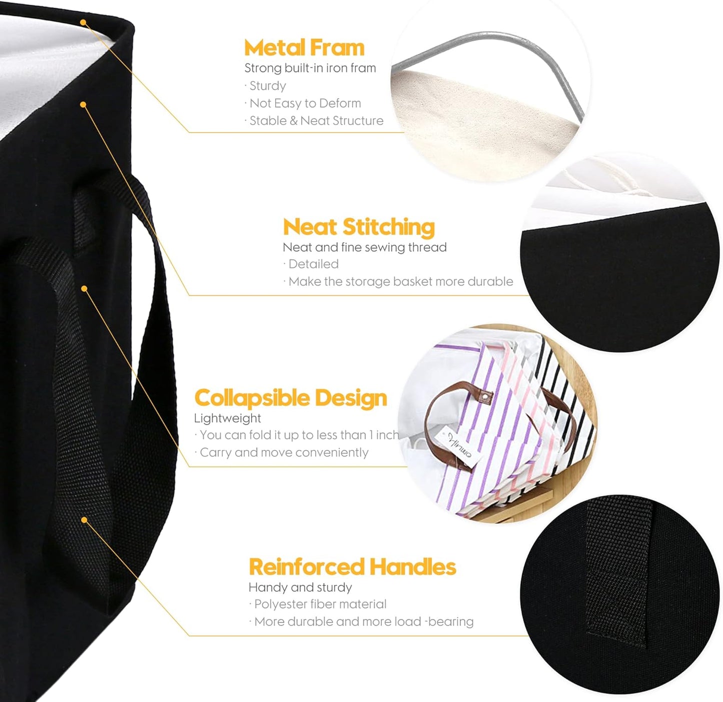 Hinwo 102L XXL Storage Bins, 4-Pack Closet Organizers and Storage, Foldable Clothes Storage Baskets with Handles, Containers for Clothing, Blanket, Comforters, Toys, Bedding (Black)