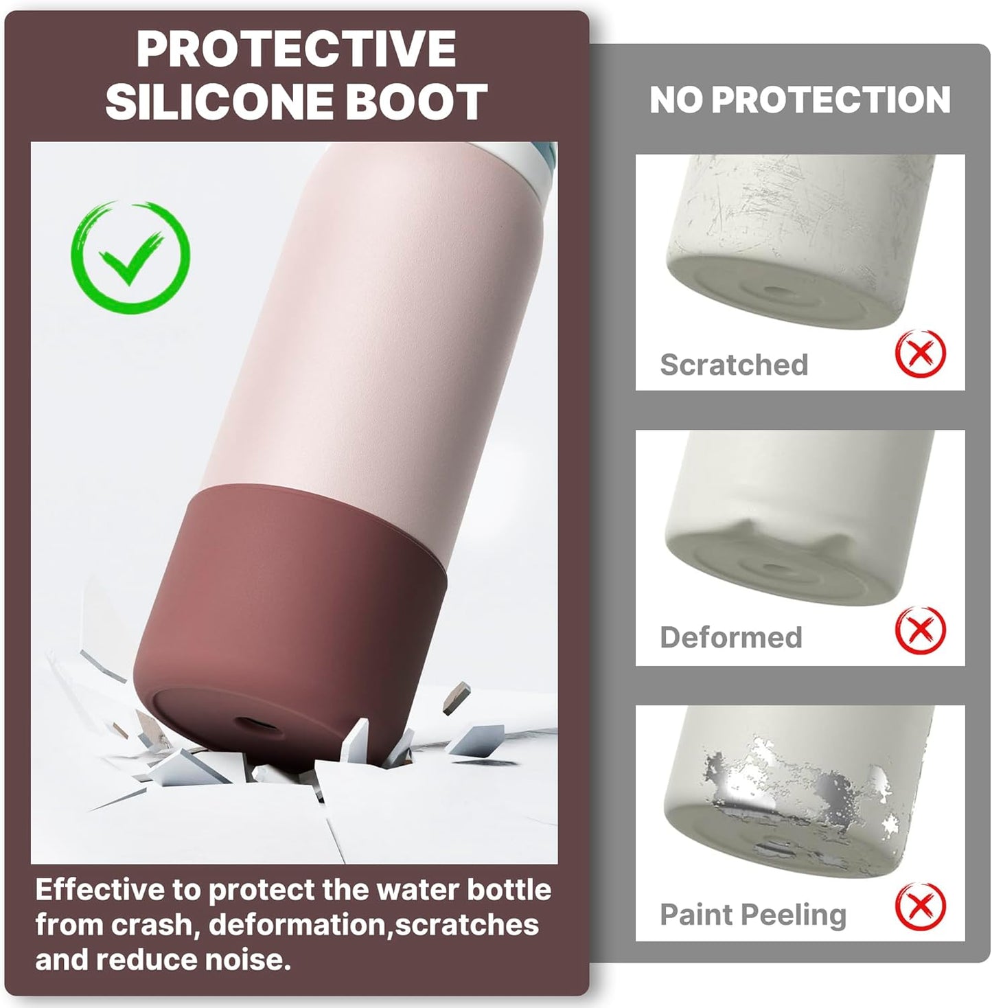 Boot for Owala 24 oz, Anti-Slip Protective Sleeve for Owala Twist & FreeSip & Flip Stainless Steel Water Bottle, Silicone Boot Bottom Base for Owala (Reddish Brown)