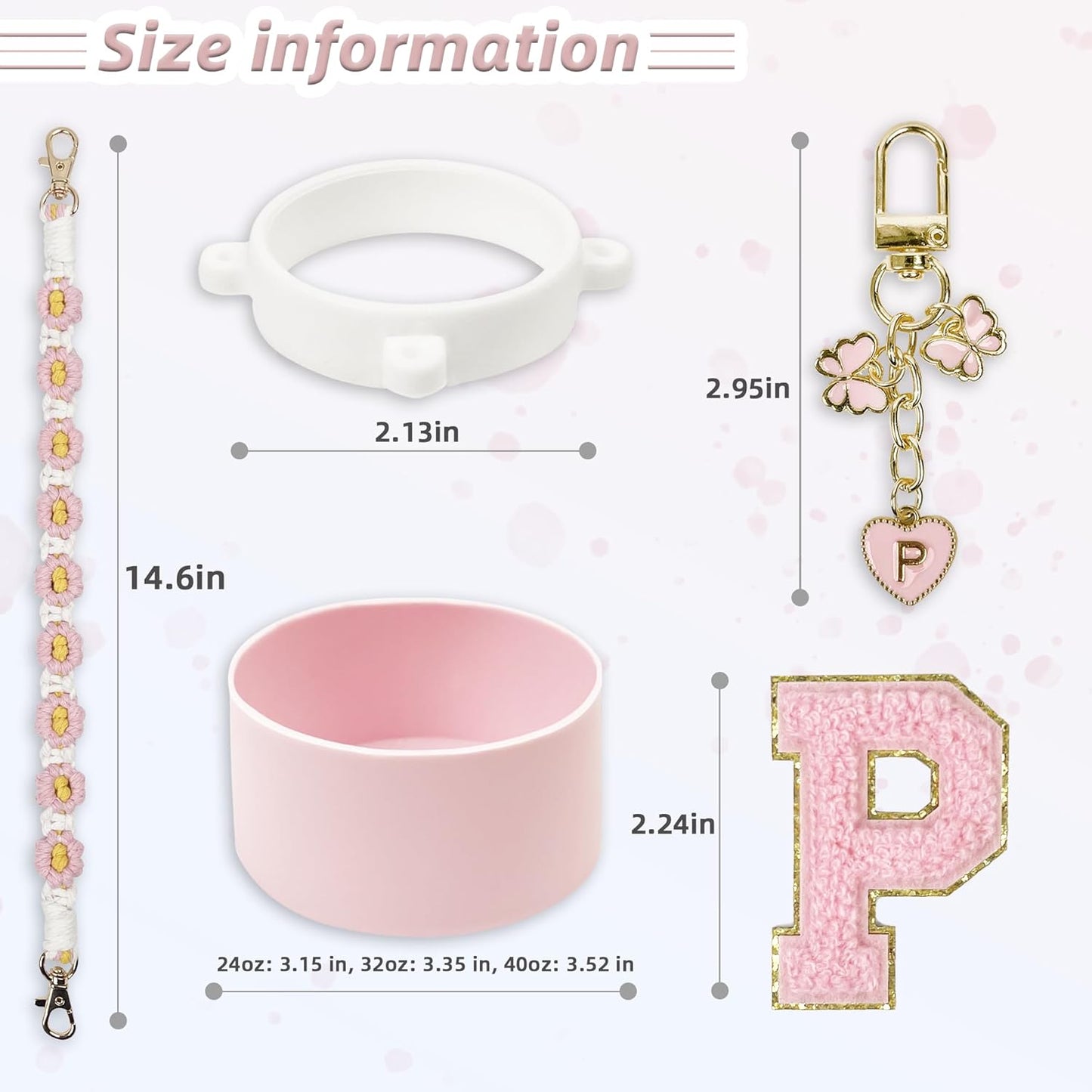 SITKOL Silicone Boot Cute Monogram Set Compatible with Owala Water Bottle 24 oz, 32 oz, 40 oz - Perfect Letter Owala Accessories for Owala Tumbler, Owala Free Sip, Pink Owala, Black Owala