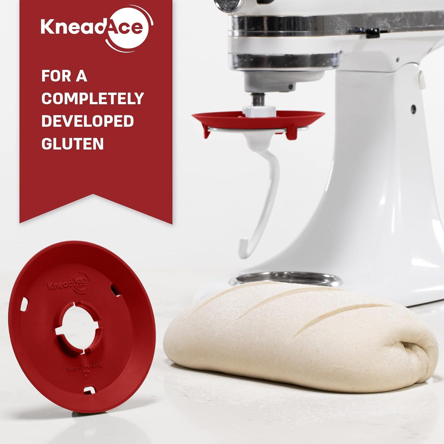 KneadAce Dough Hook Shield For Kitchen Aid - Prevents Your Dough from Climbing Up and Clogging Up Your Mixer – Mess Free Mixer Accessory Compatible With Most KitchenAid C Shape Dough Hooks (Red)